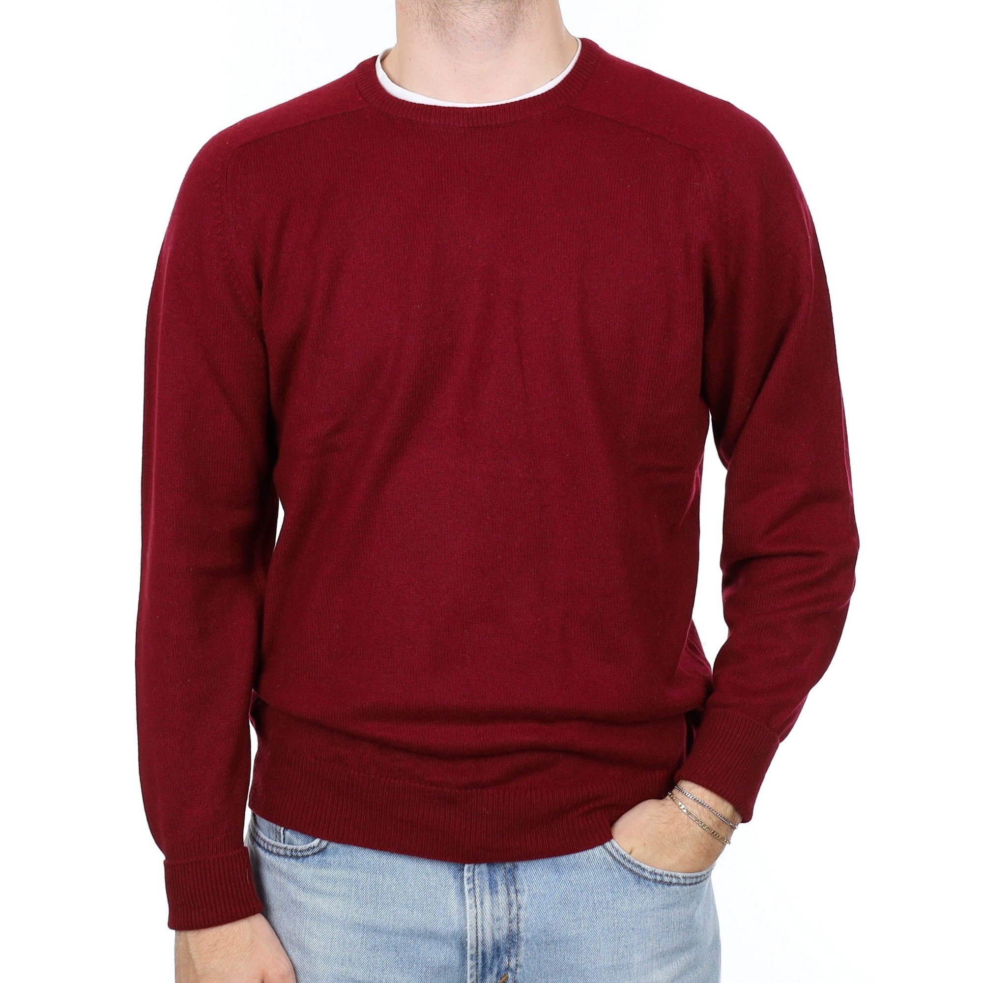 Men's Vintage Pringle Burgundy Cashmere Crew Neck Jumper Large