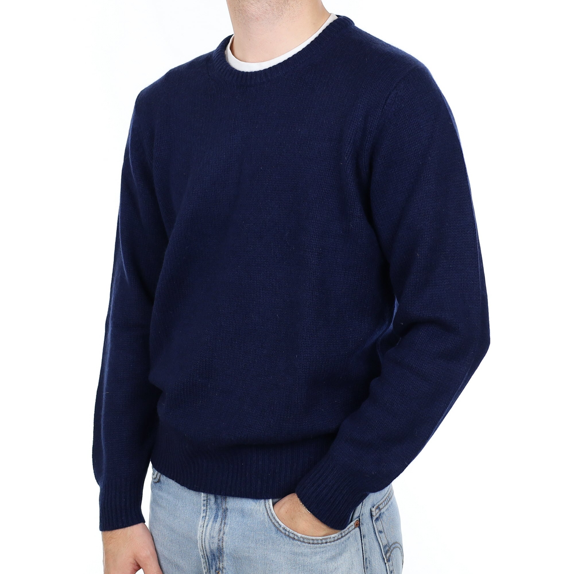 Men's Navy Chunky Cashmere Crew Neck Jumper Large