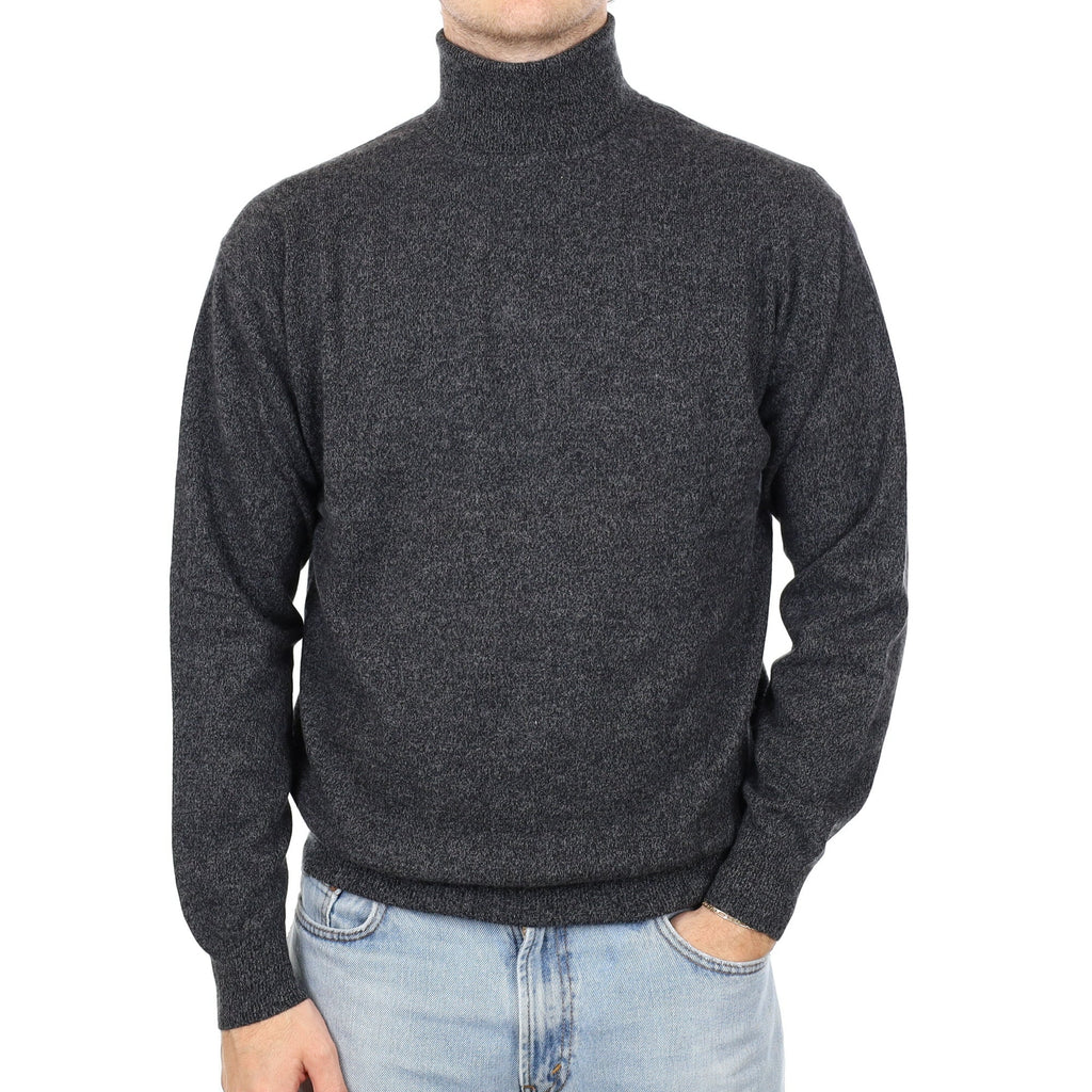Men's Charcoal Marl Cashmere Polo Neck Jumper Large