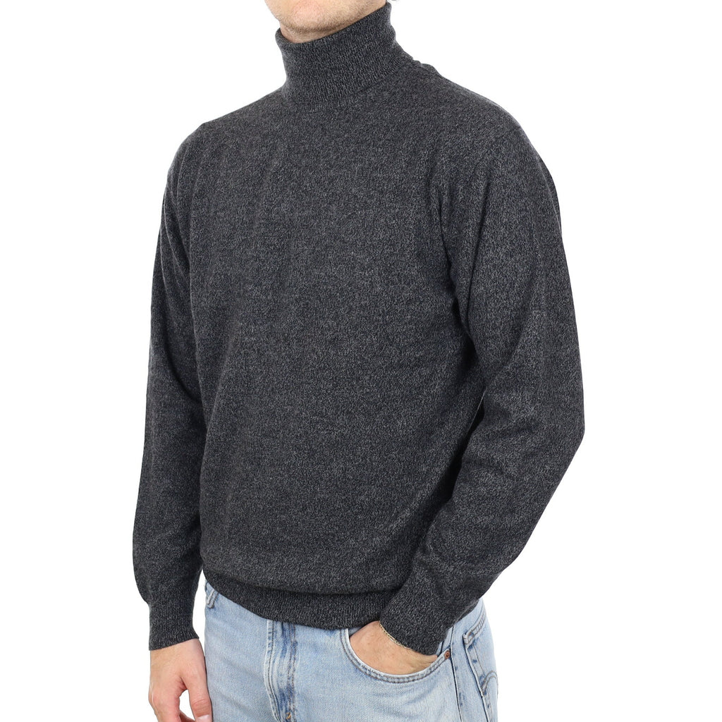 Men's Charcoal Marl Cashmere Polo Neck Jumper Large