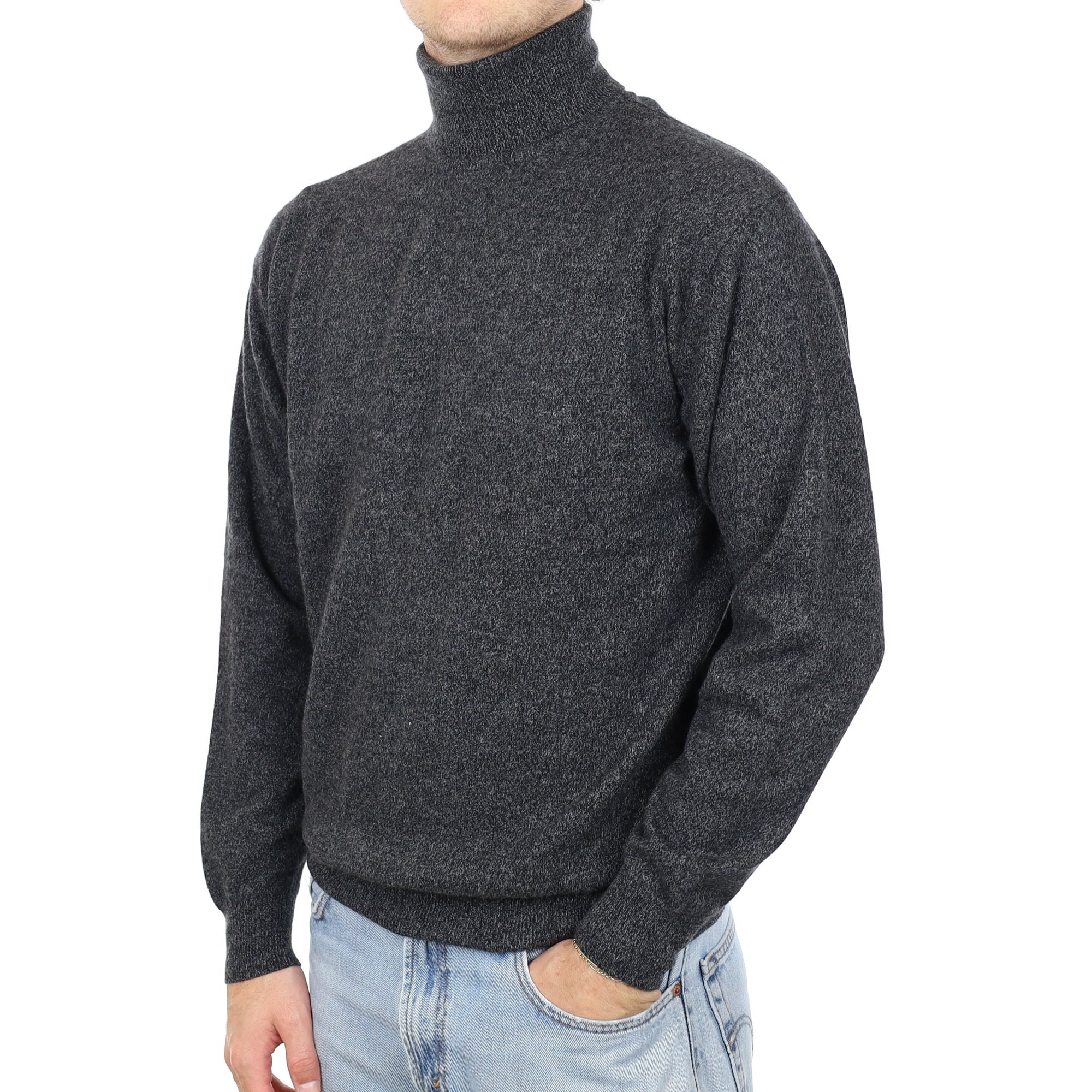 Men's Charcoal Marl Cashmere Polo Neck Jumper Large