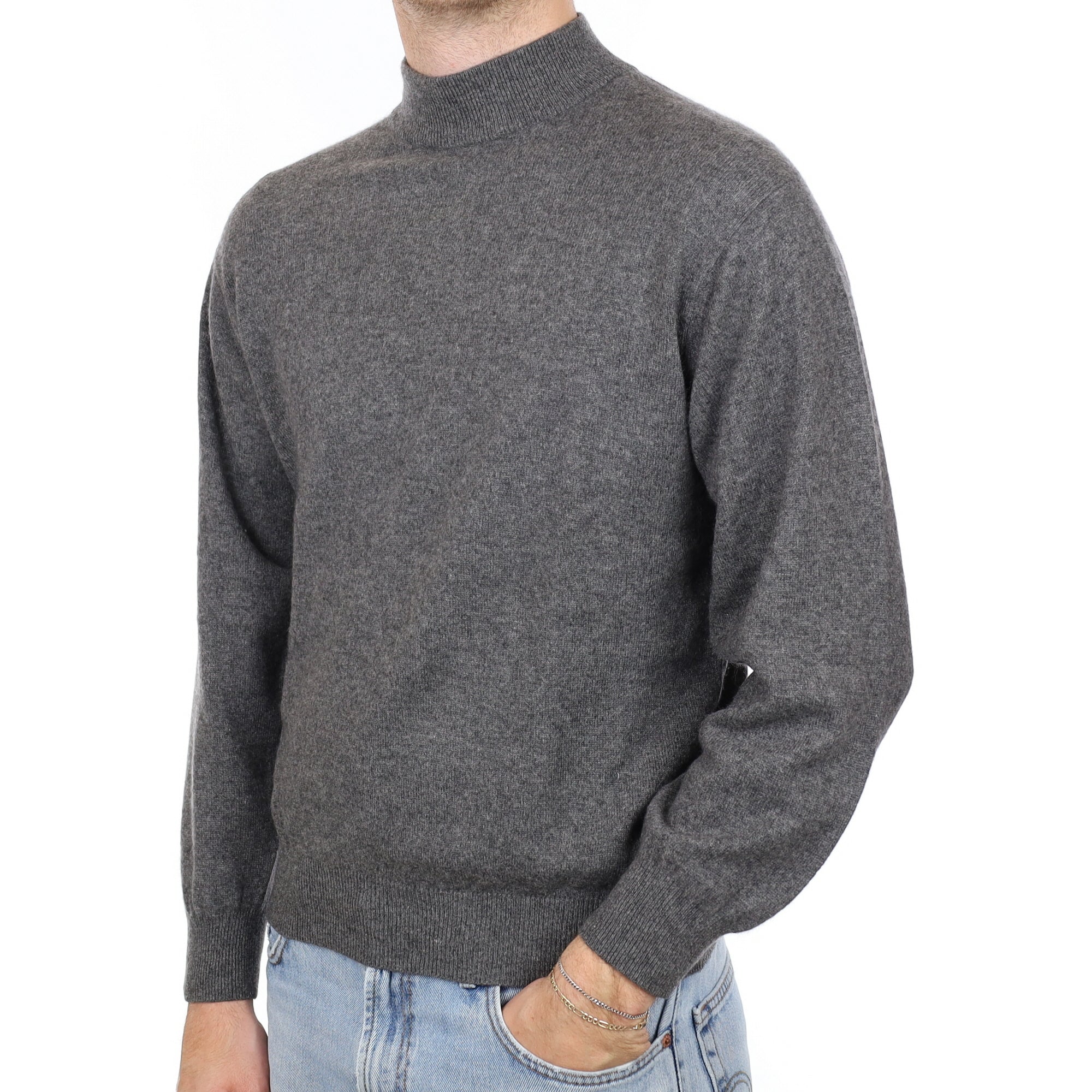 Men's Slate Grey Cashmere Turtle Neck Jumper Large