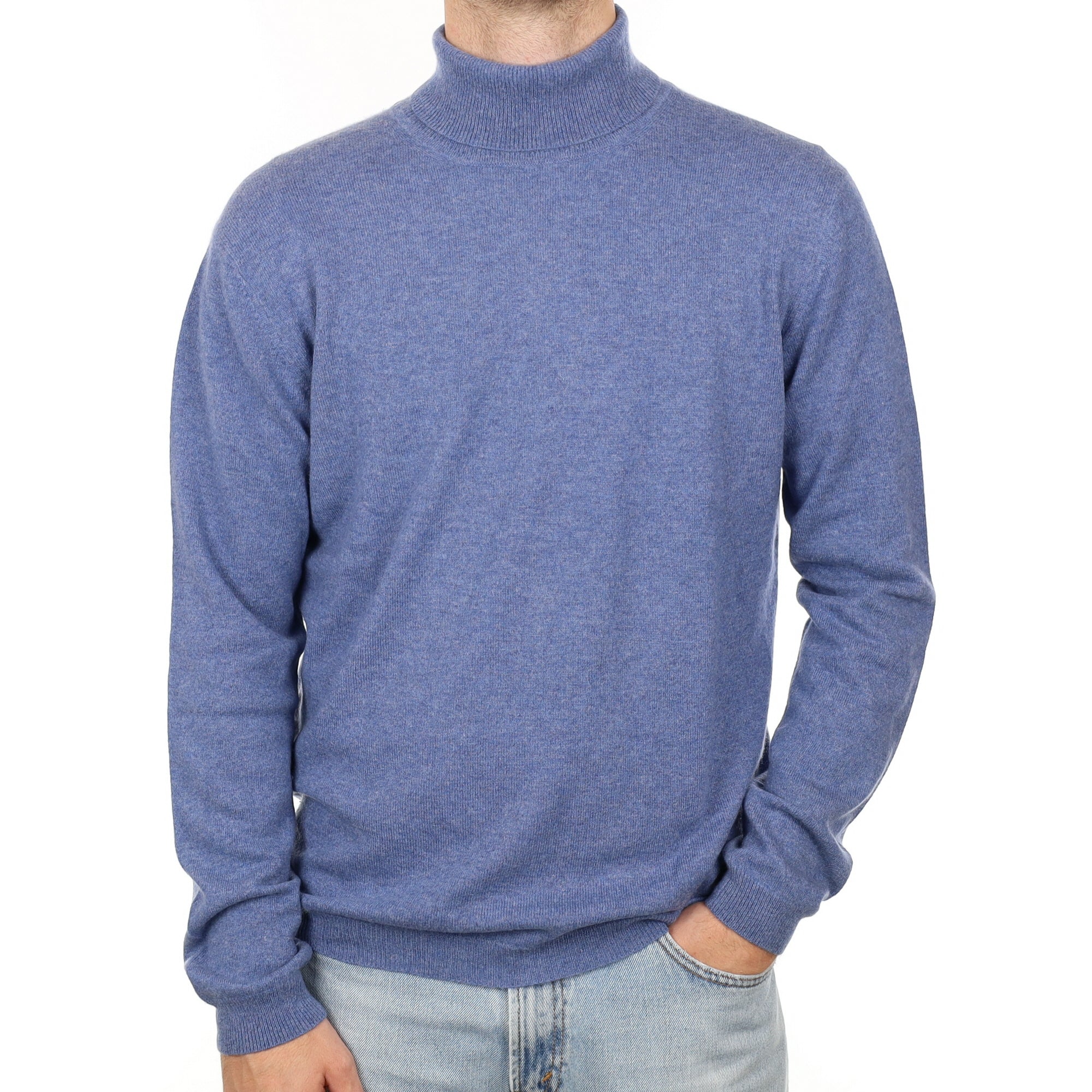 Men's Denim Blue Cashmere Polo Neck Jumper Large Tall