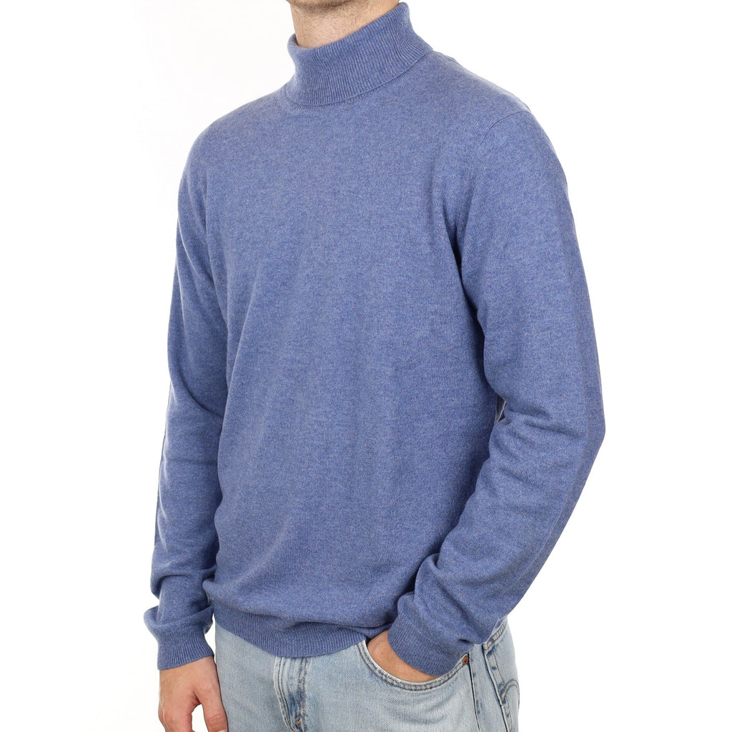 Men's Denim Blue Cashmere Polo Neck Jumper Large Tall