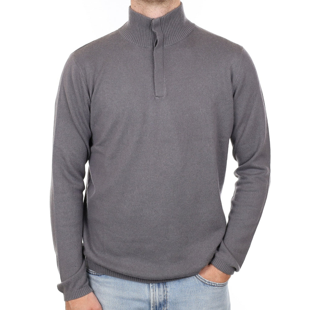 Men's Steel Grey Cashmere 1/4 Zip Jumper Large