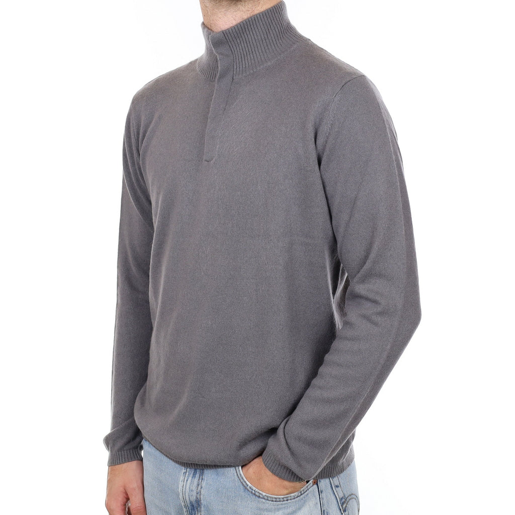 Men's Steel Grey Cashmere 1/4 Zip Jumper Large
