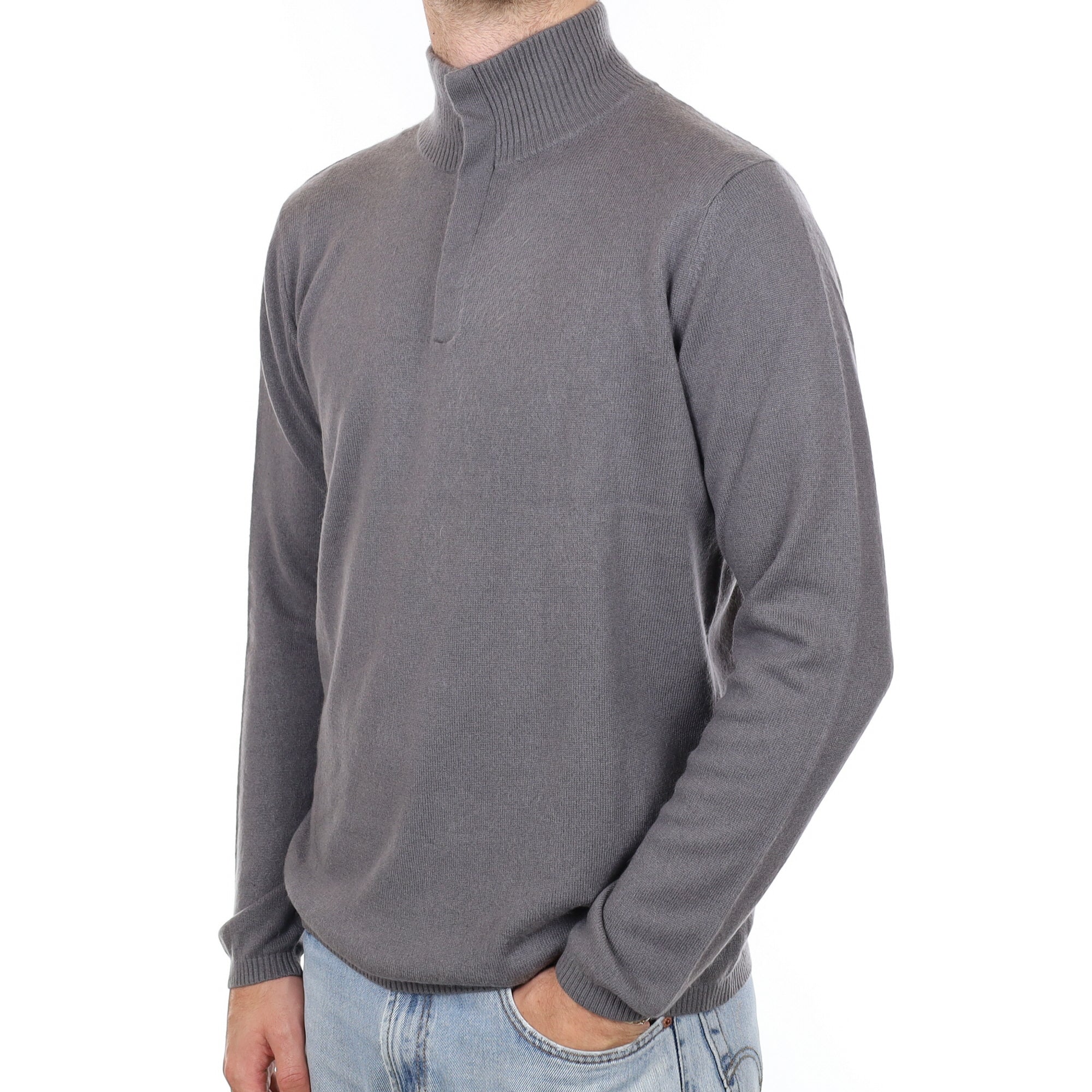 Men's Steel Grey Cashmere 1/4 Zip Jumper Large
