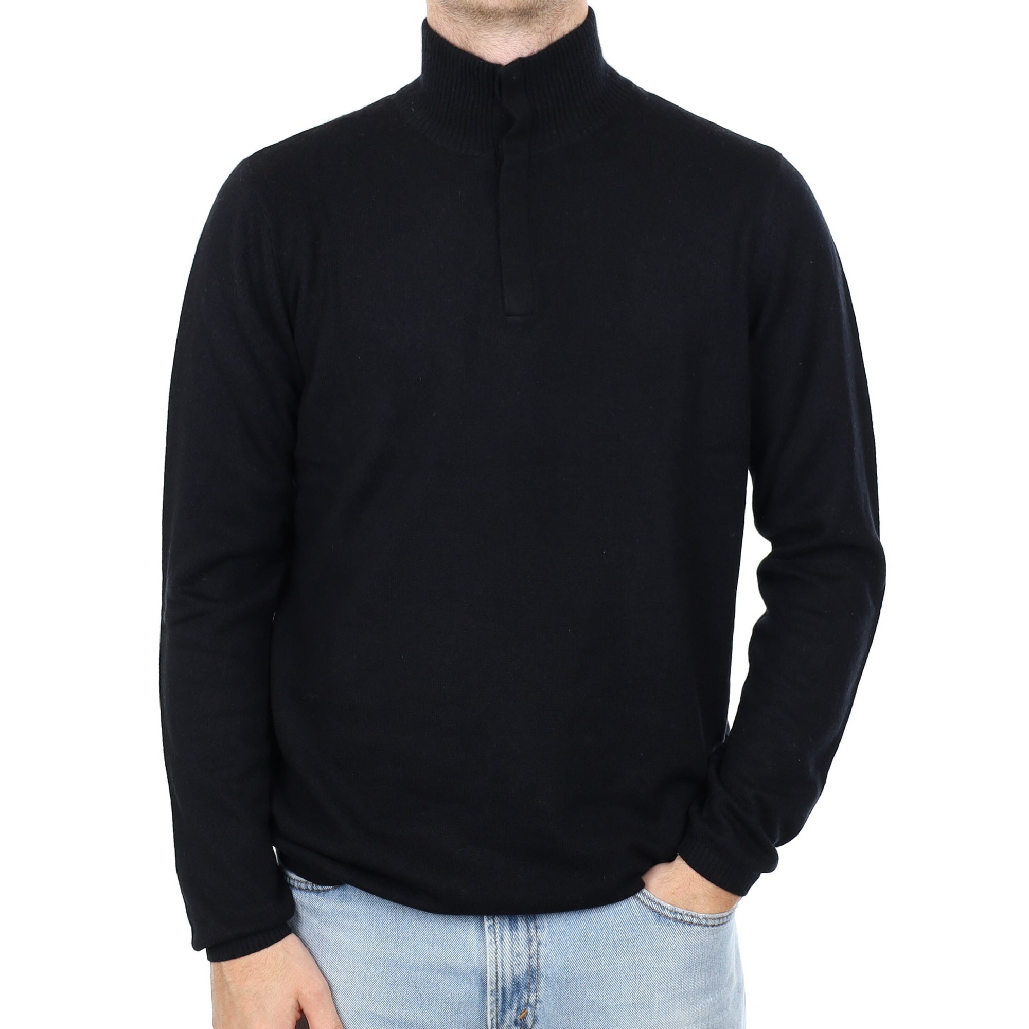 Men's Black Cashmere 1/4 Zip Jumper Large