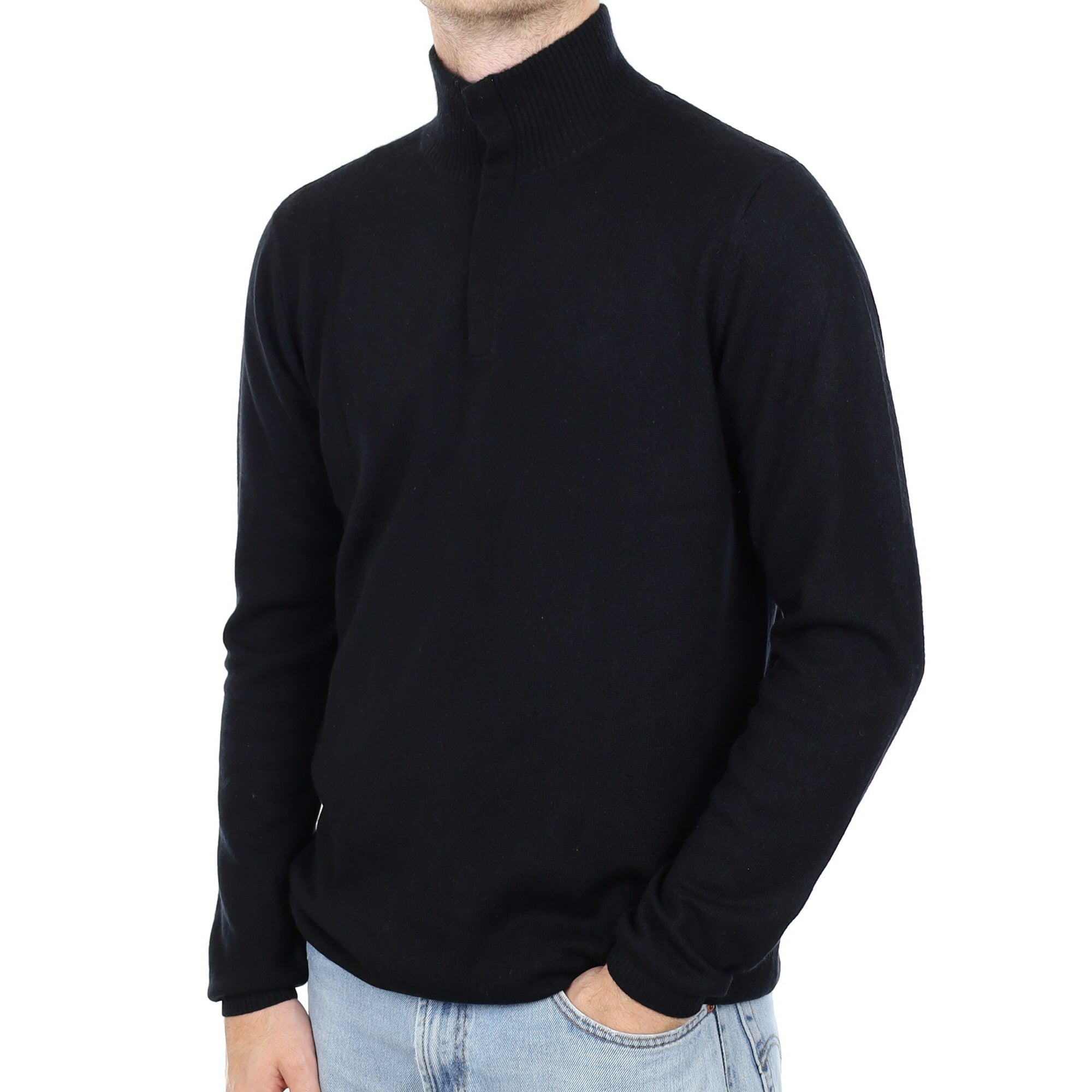 Men's Black Cashmere 1/4 Zip Jumper Large