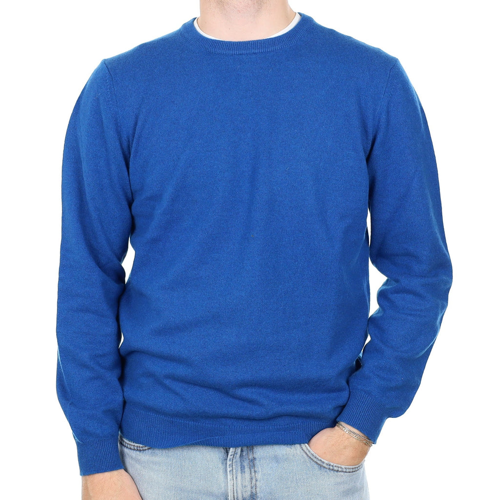 Men's Azure Blue Cashmere Crew Neck Jumper Large