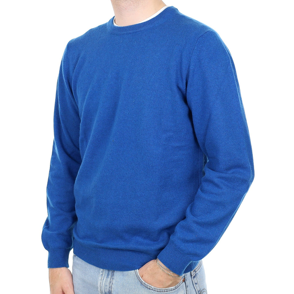 Men's Azure Blue Cashmere Crew Neck Jumper Large