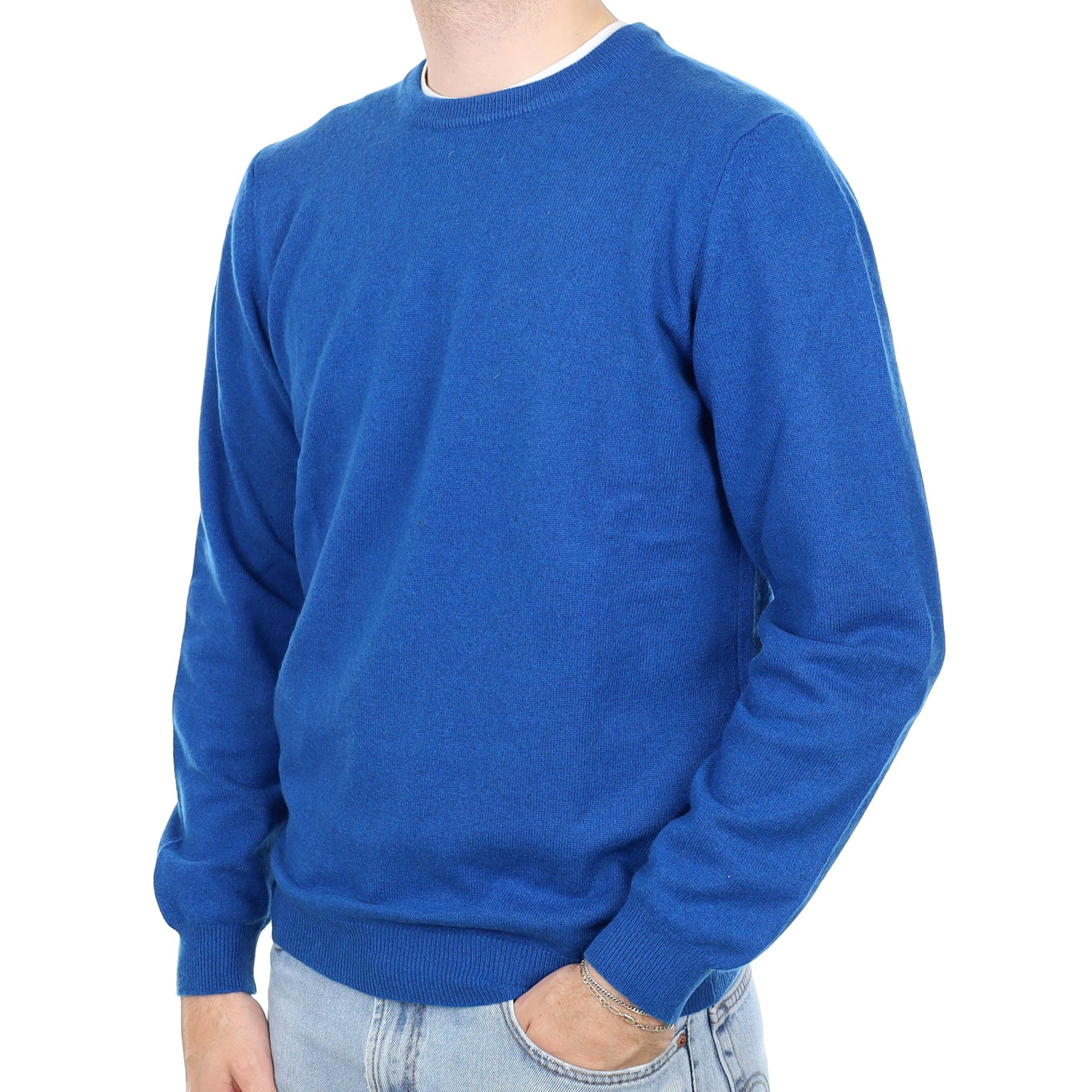 Men's Azure Blue Cashmere Crew Neck Jumper Large