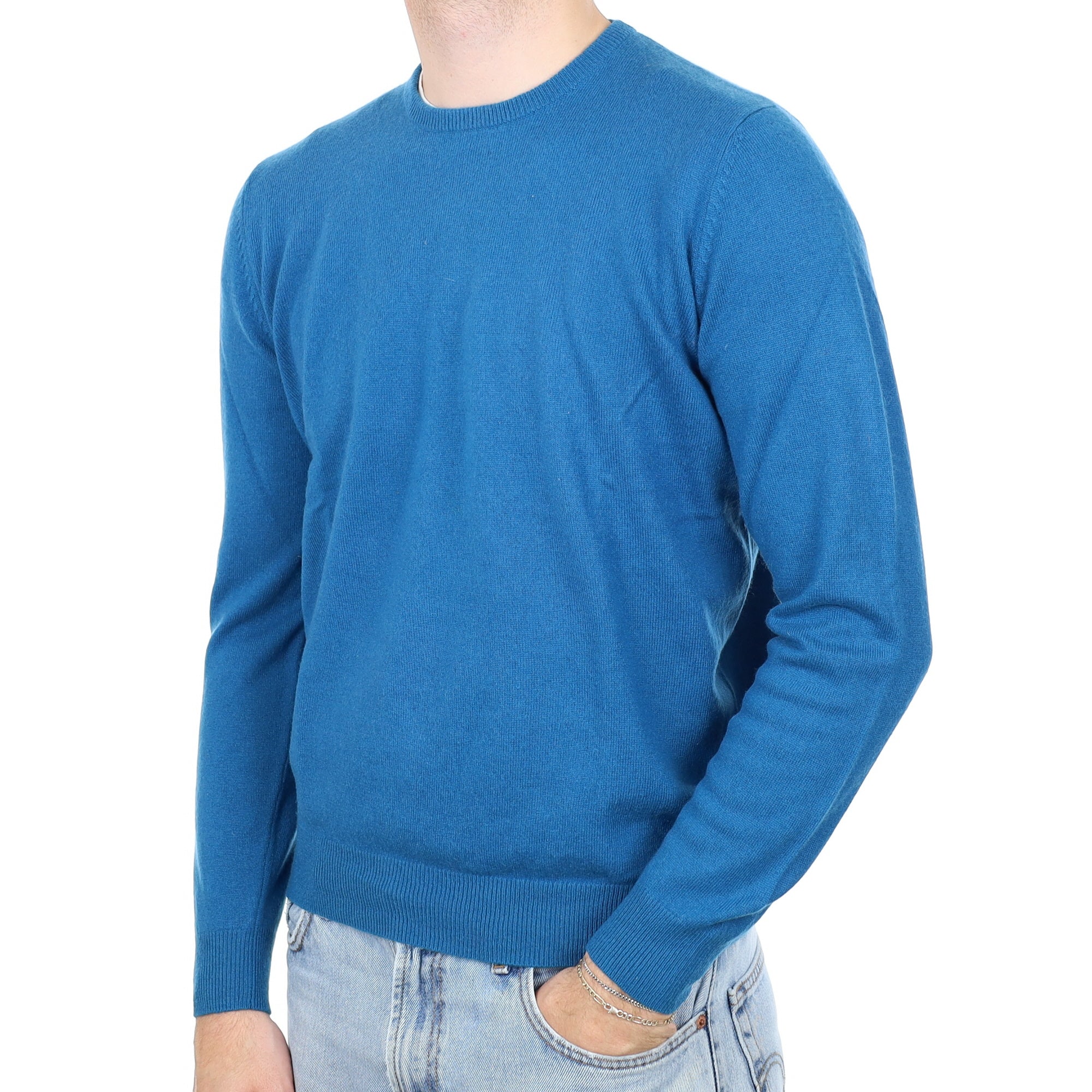 Men's Teal Blue Cashmere Crew Neck Jumper Large