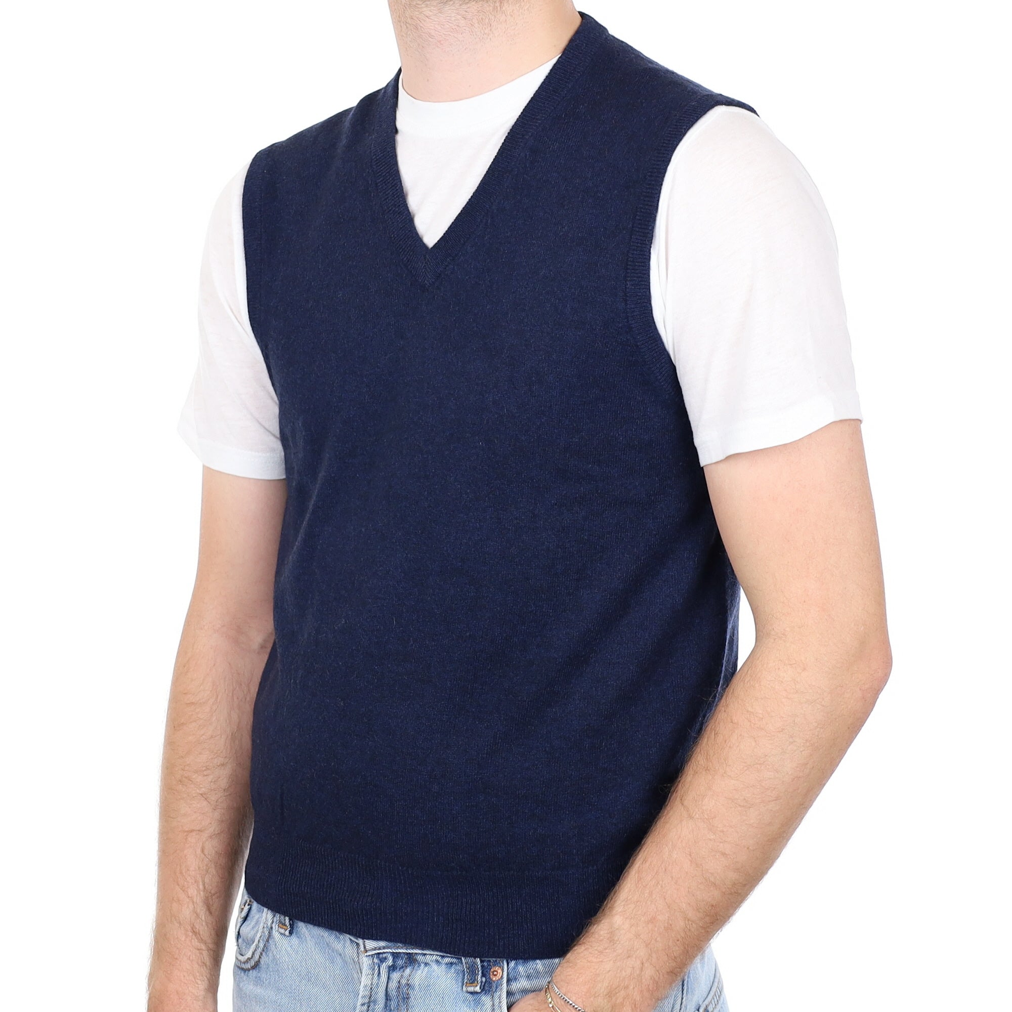 Men's Midnight Blue Cashmere V Neck Tank Top Medium