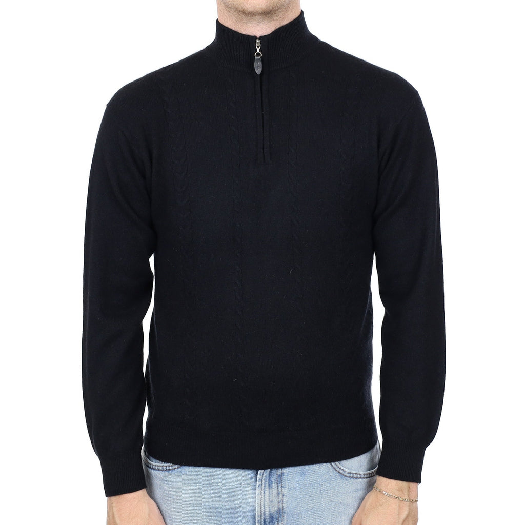 Men's Black Cashmere 1/4 Zip Jumper Medium