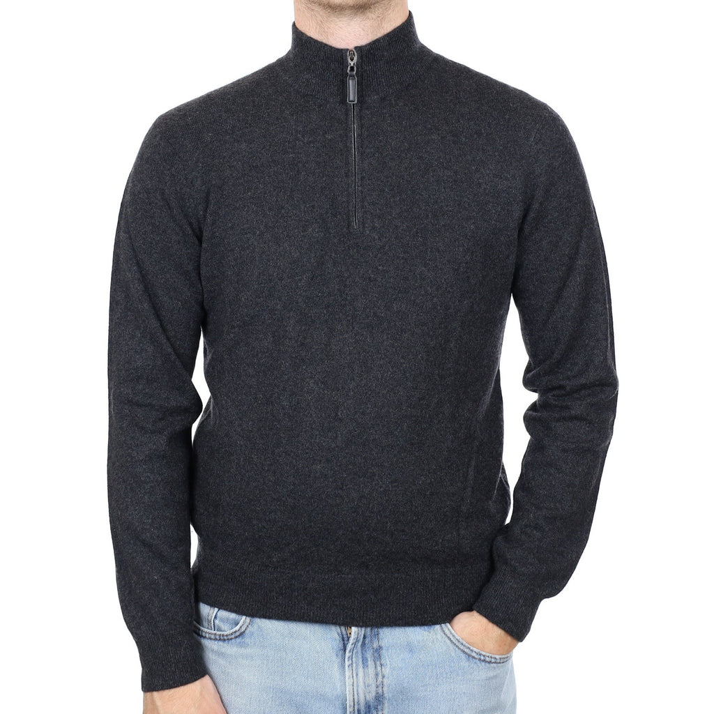 Men's Charcoal Grey Cashmere 1/4 Zip Jumper Medium