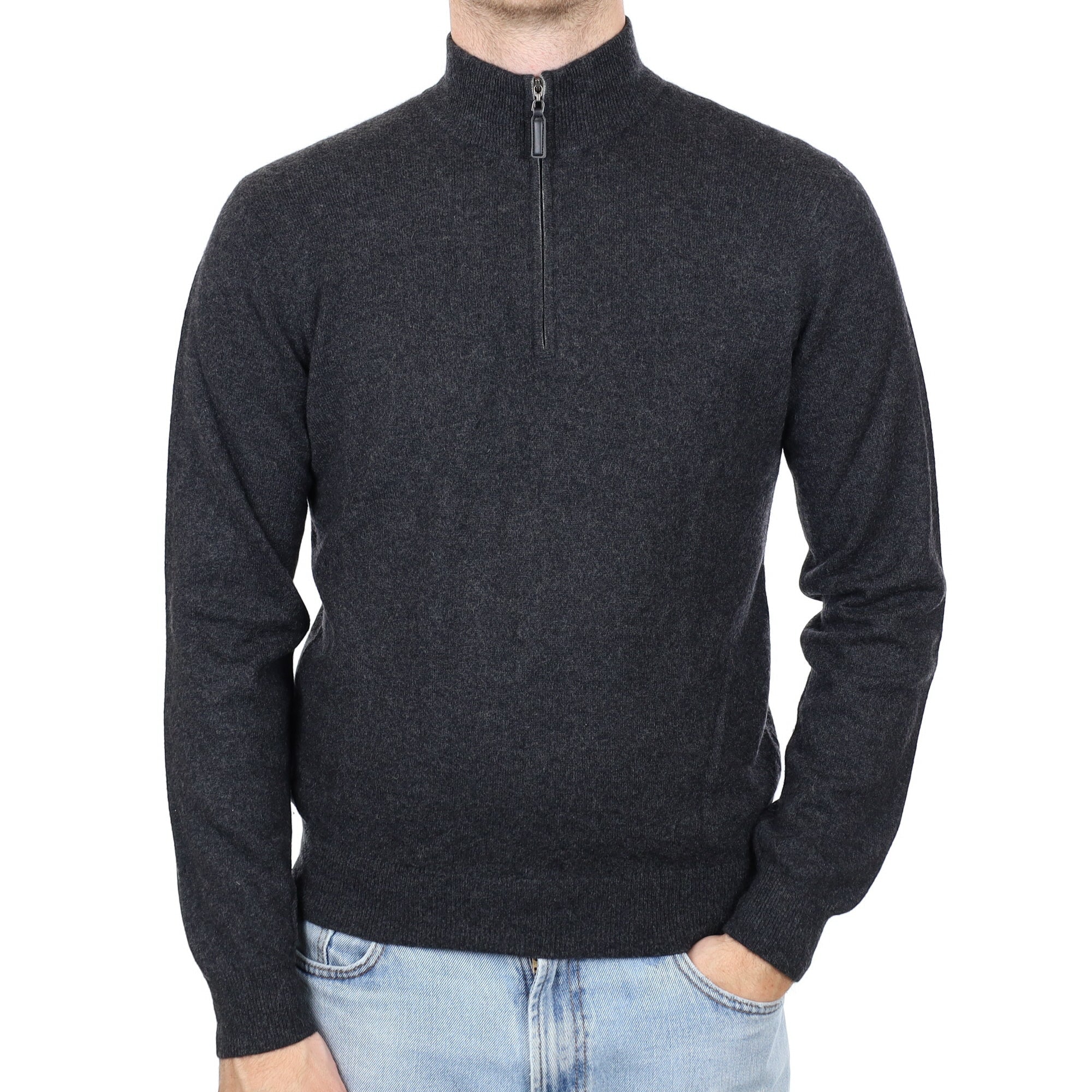 Men's Charcoal Grey Cashmere 1/4 Zip Jumper Medium