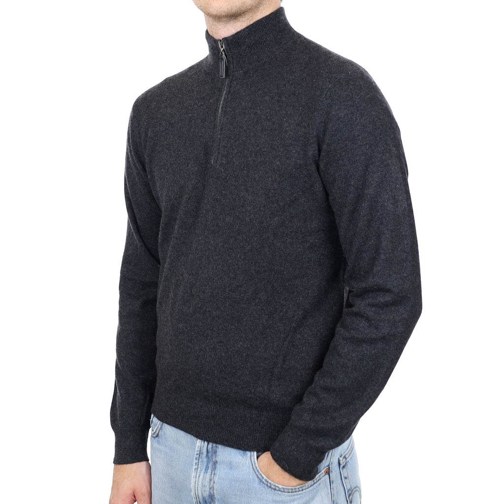 Men's Charcoal Grey Cashmere 1/4 Zip Jumper Medium
