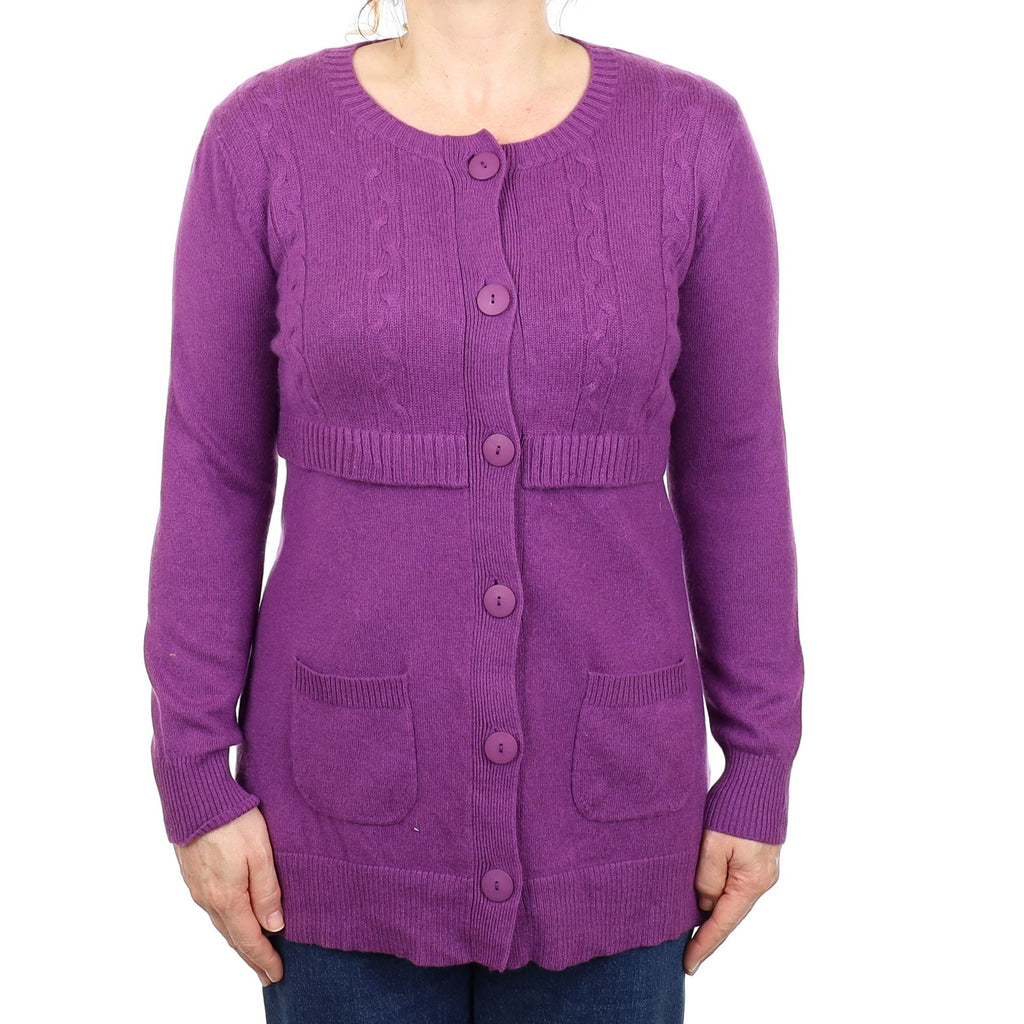 Violet Purple Cashmere Longline Cardigan with Pockets Medium