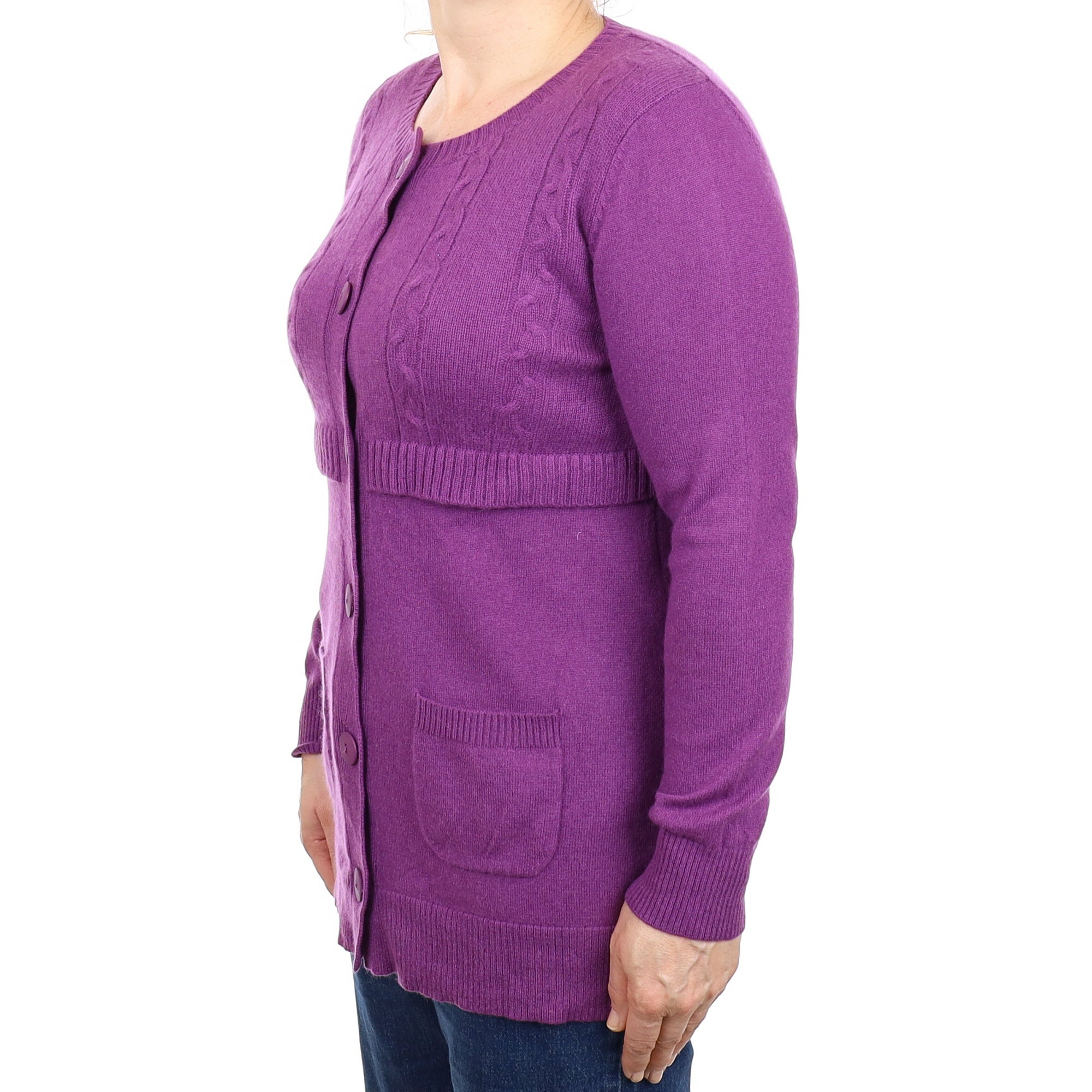 Violet Purple Cashmere Longline Cardigan with Pockets Medium
