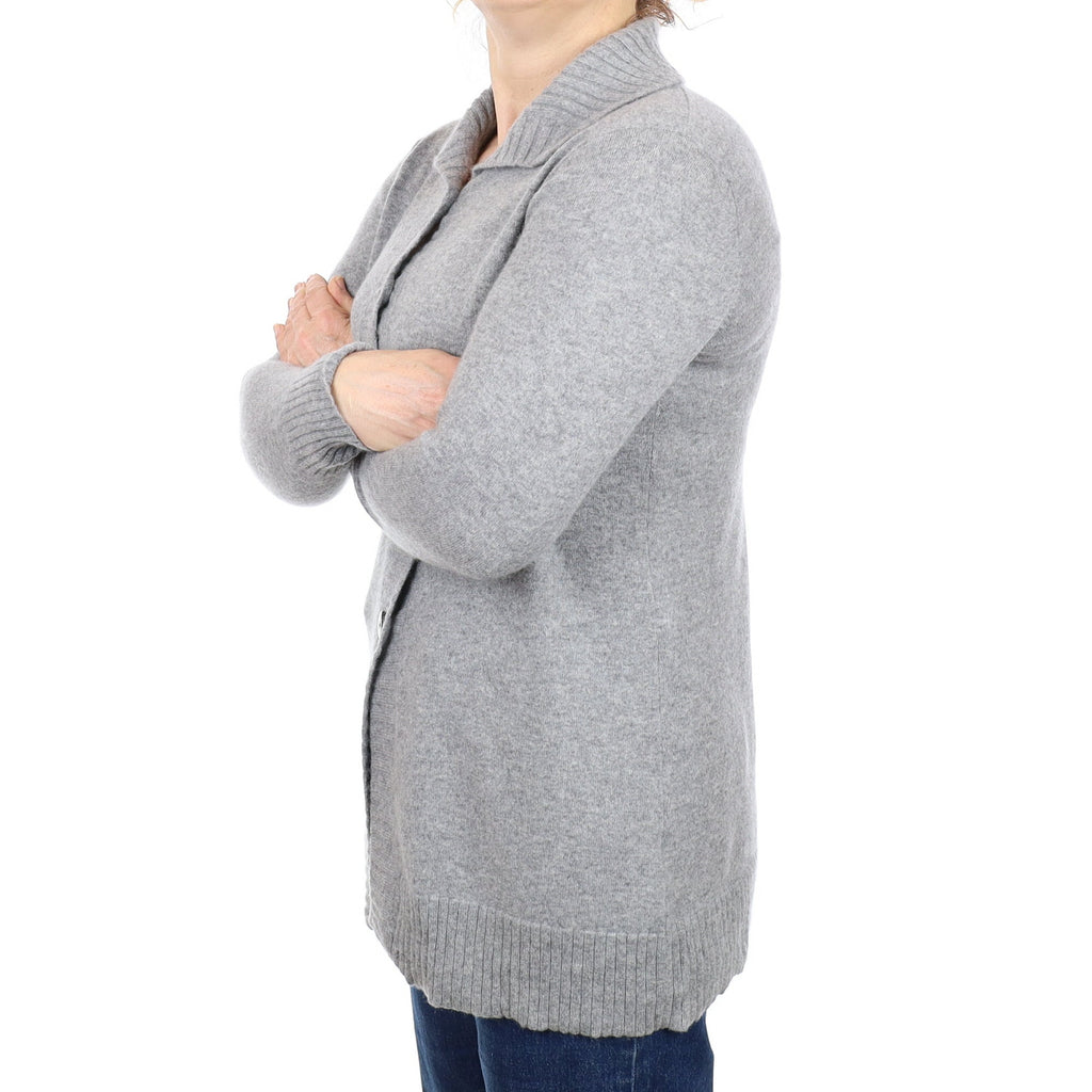 Ash Grey Cashmere Longline Collared Cardigan Medium