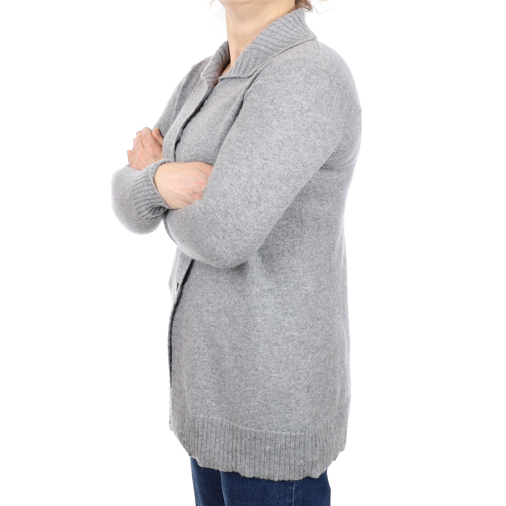 Ash Grey Cashmere Longline Collared Cardigan Medium