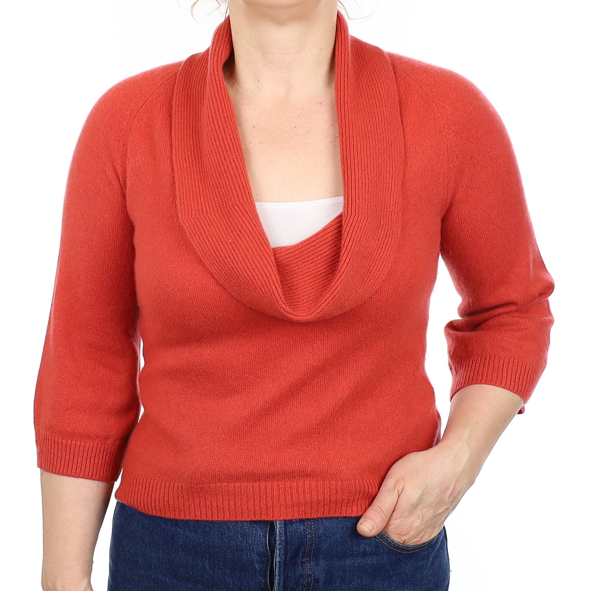 Burnt Orange Cashmere Cowl Neck Jumper Medium