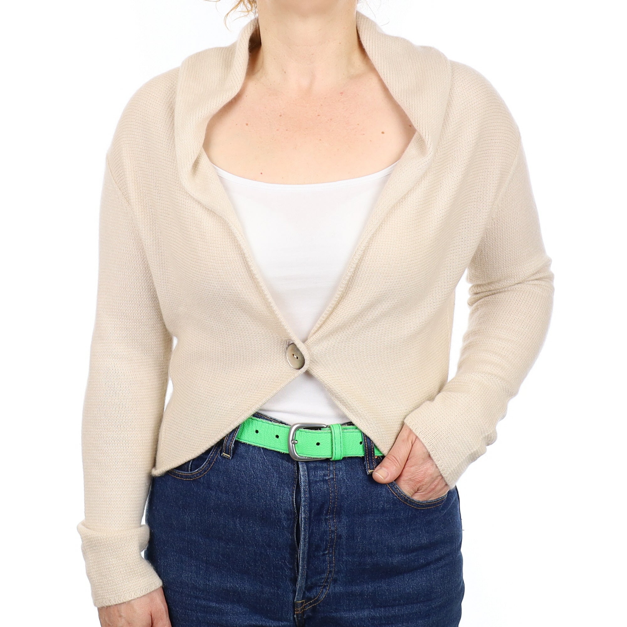 Oatmeal Heavy Knit Cashmere Cardigan with Hood Medium