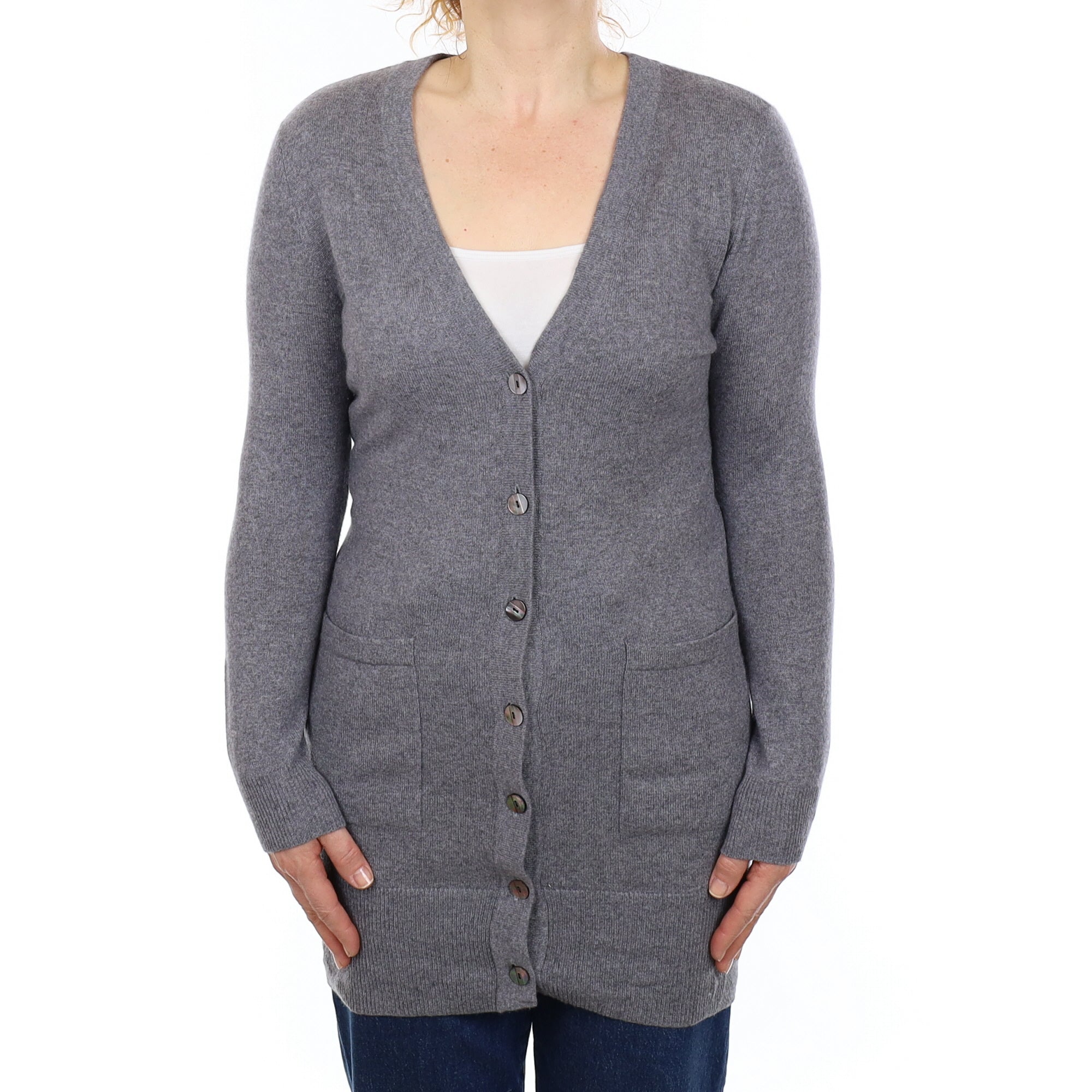 Slate Grey Cashmere Longline Cardigan with Pockets Medium
