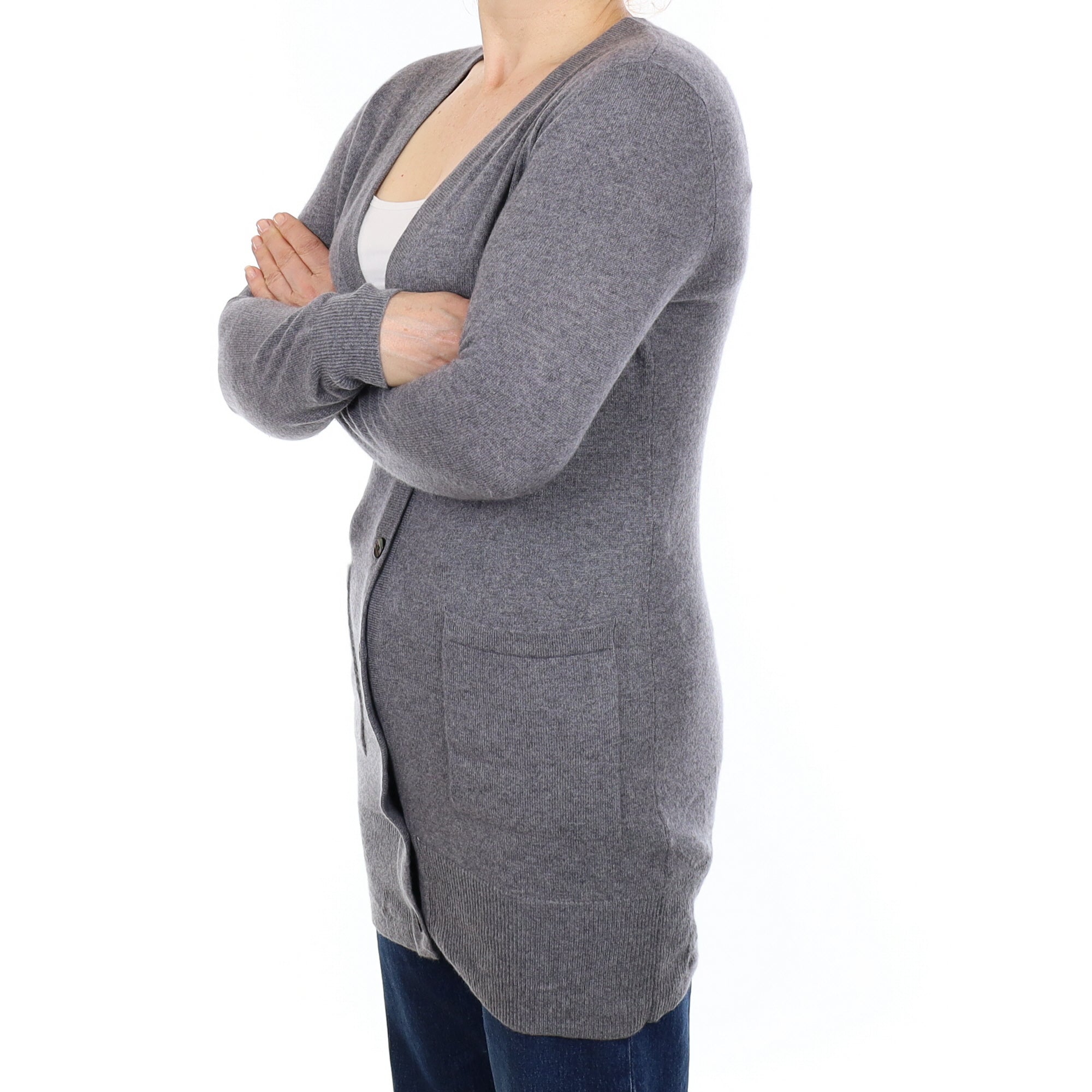 Slate Grey Cashmere Longline Cardigan with Pockets Medium