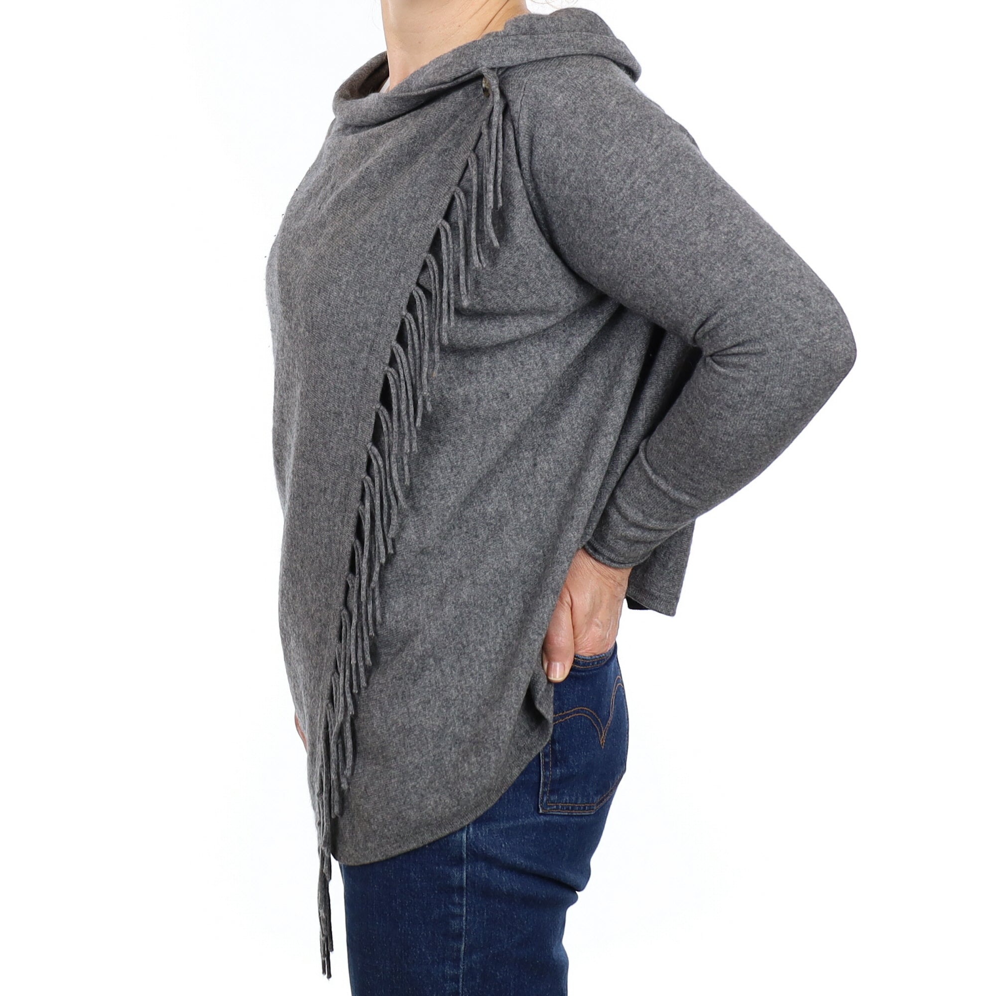 Slate Grey Cashmere Tassel Edged Wrap Style Cardigan Medium