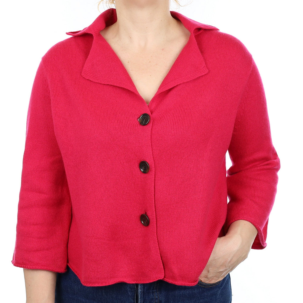 Cherry Pink Cashmere Swing Style Cardigan with Collar Medium