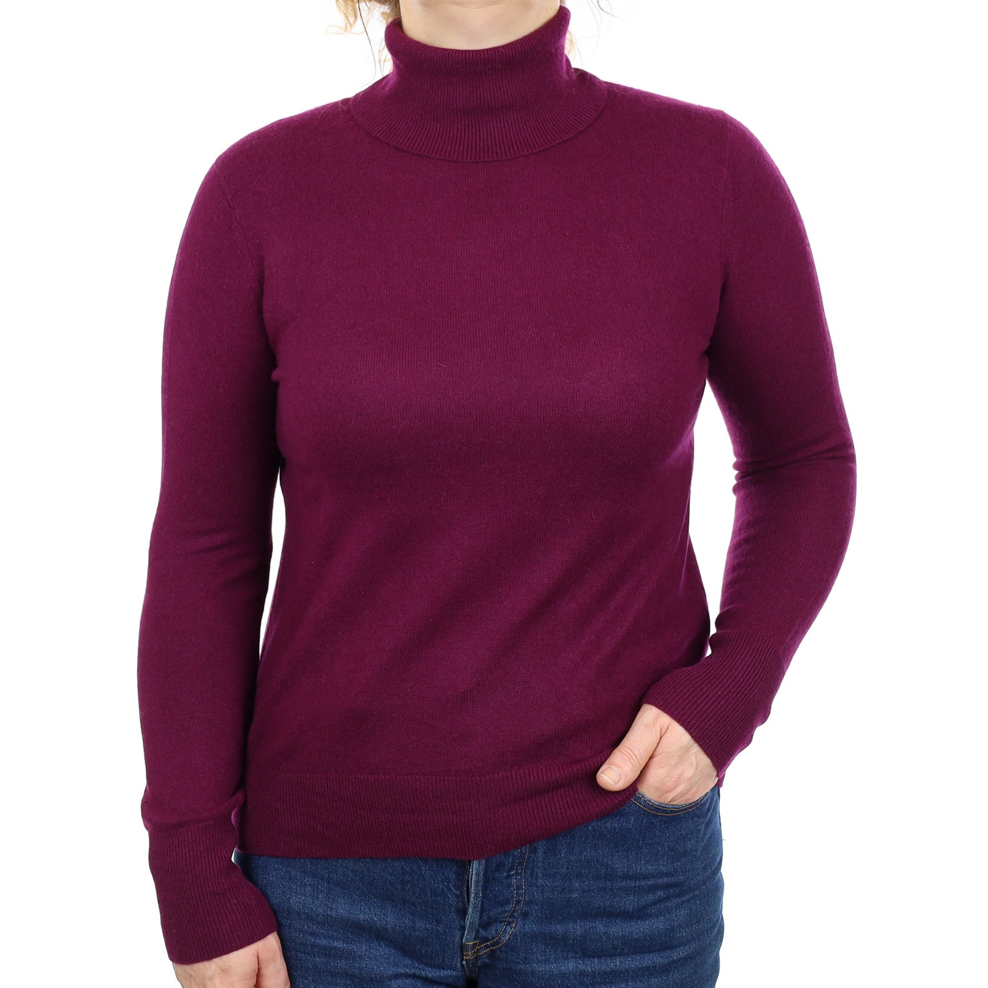 Damson Purple Cashmere Polo Neck Jumper Medium