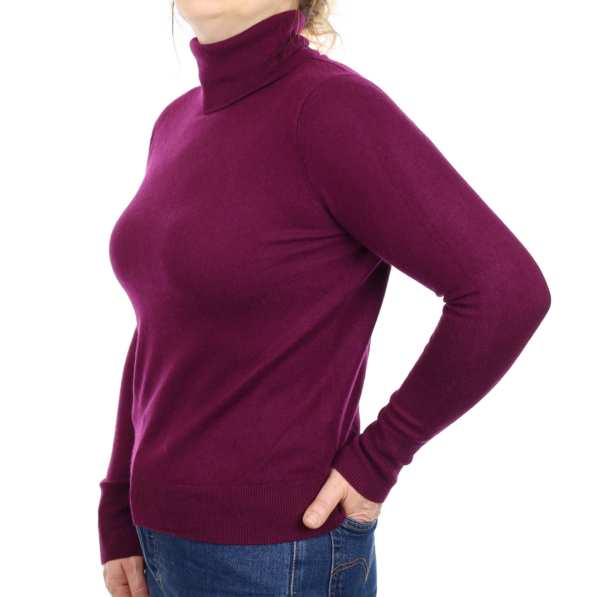 Damson Purple Cashmere Polo Neck Jumper Medium