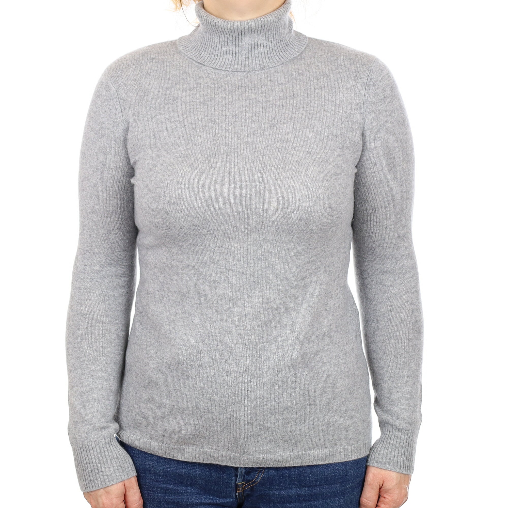 Smoke Grey Cashmere Polo Neck Jumper Medium