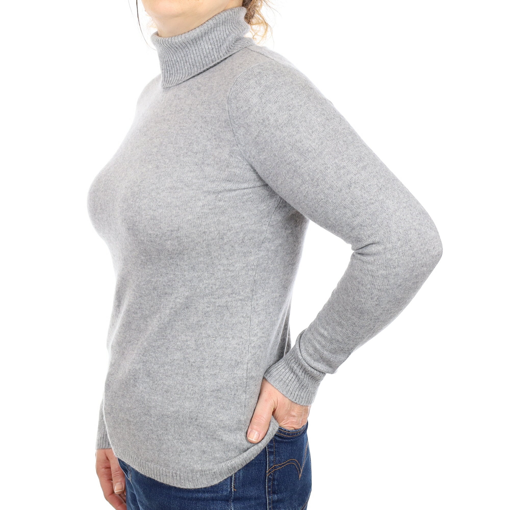 Smoke Grey Cashmere Polo Neck Jumper Medium