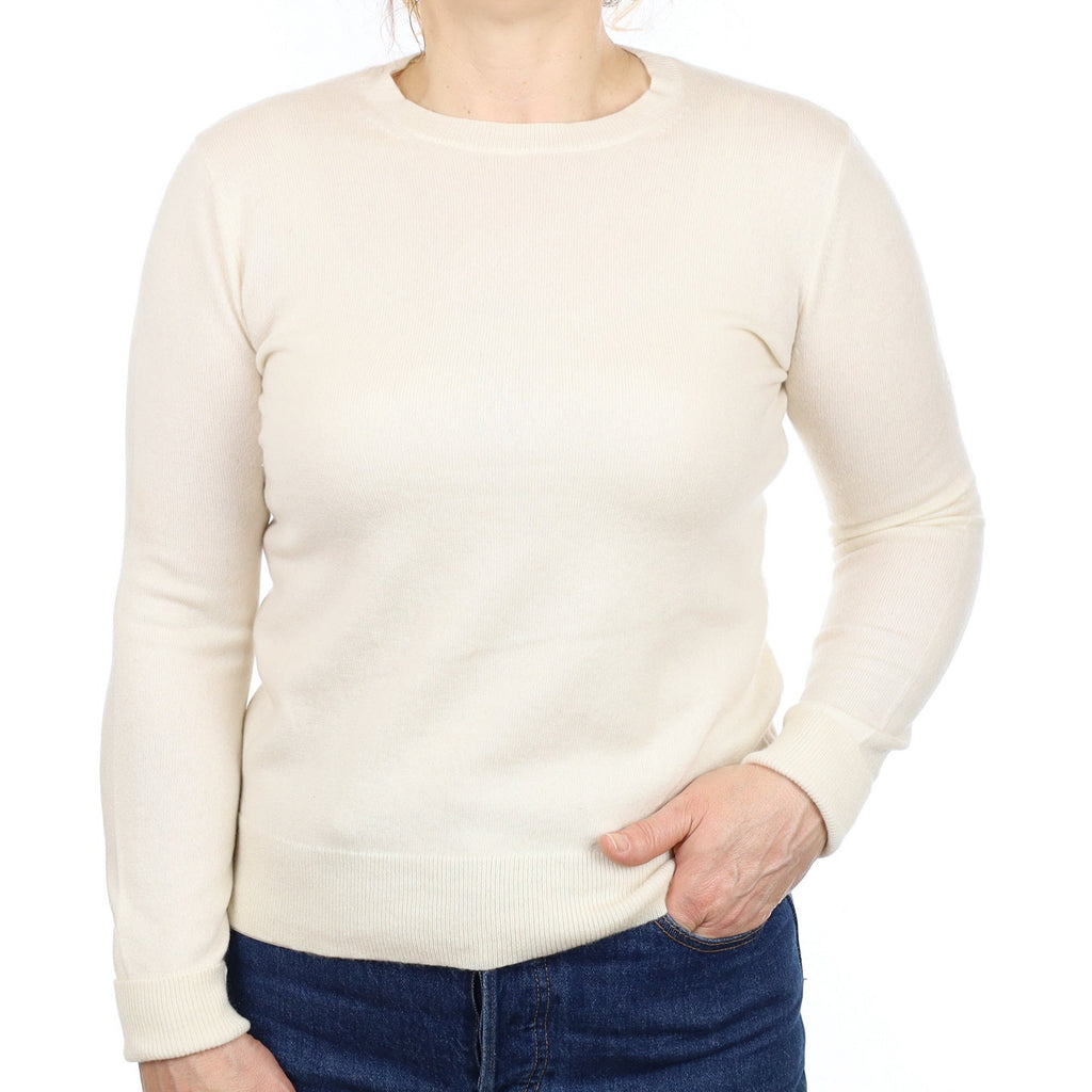 Warm White Cashmere Crew Neck Jumper Medium