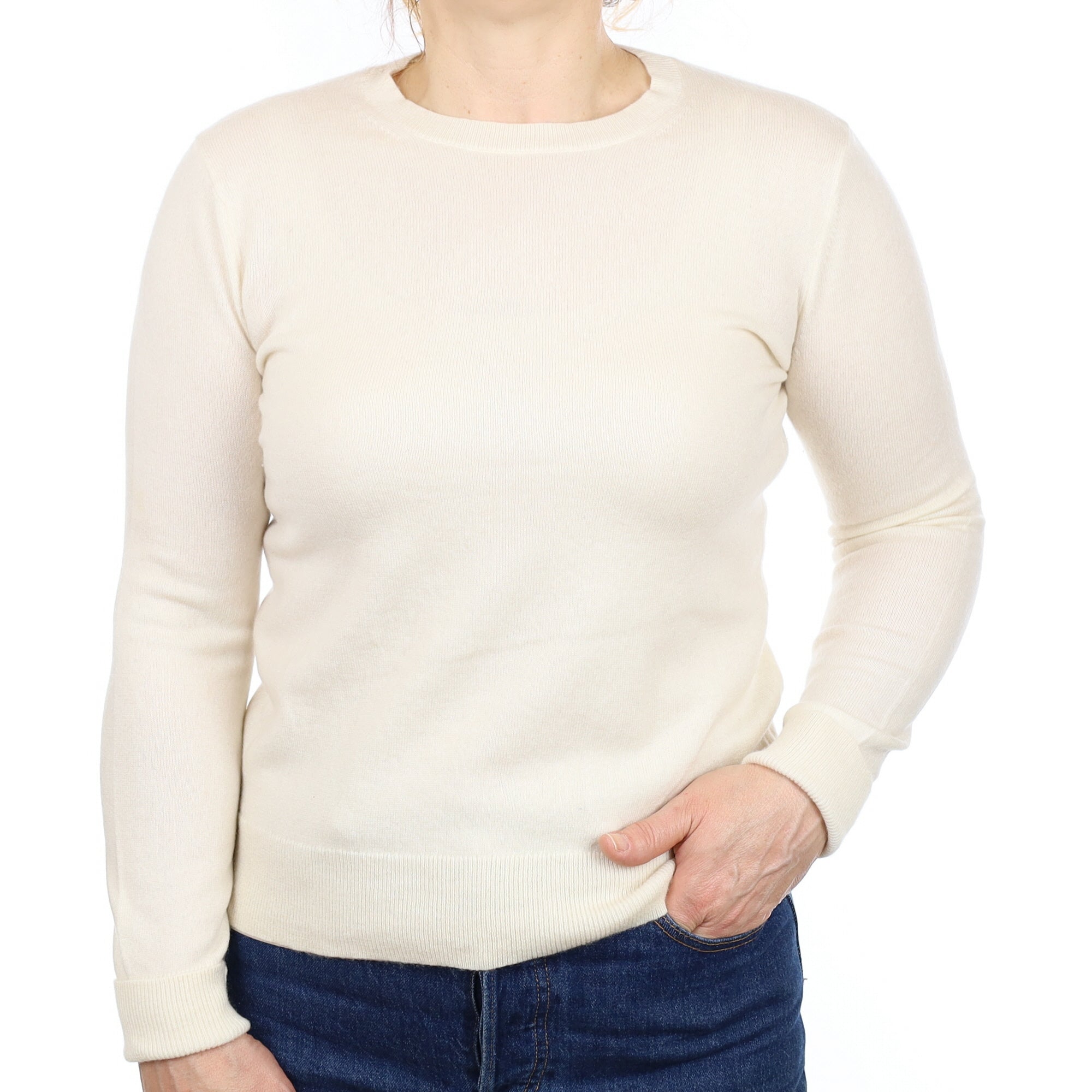 Warm White Cashmere Crew Neck Jumper Medium