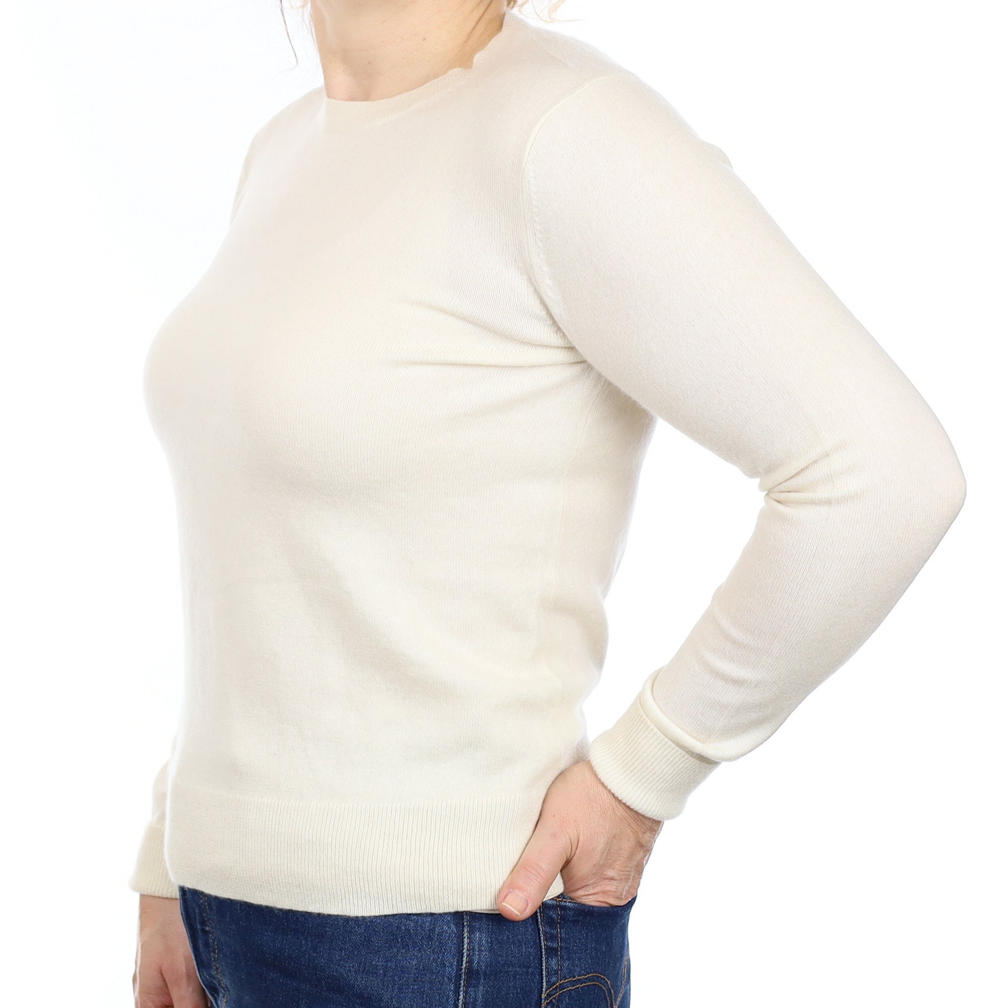 Warm White Cashmere Crew Neck Jumper Medium
