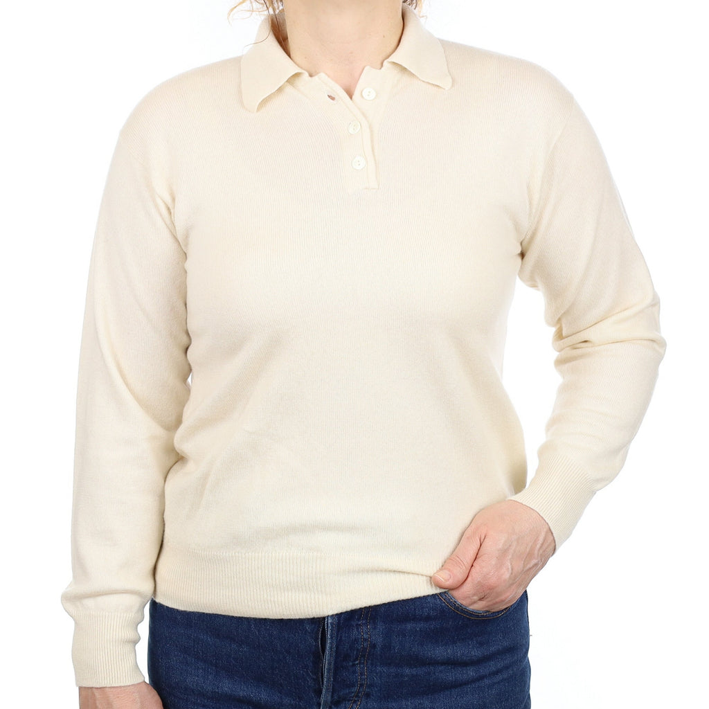Ivory Cashmere Collared 1/4 Button Jumper Medium