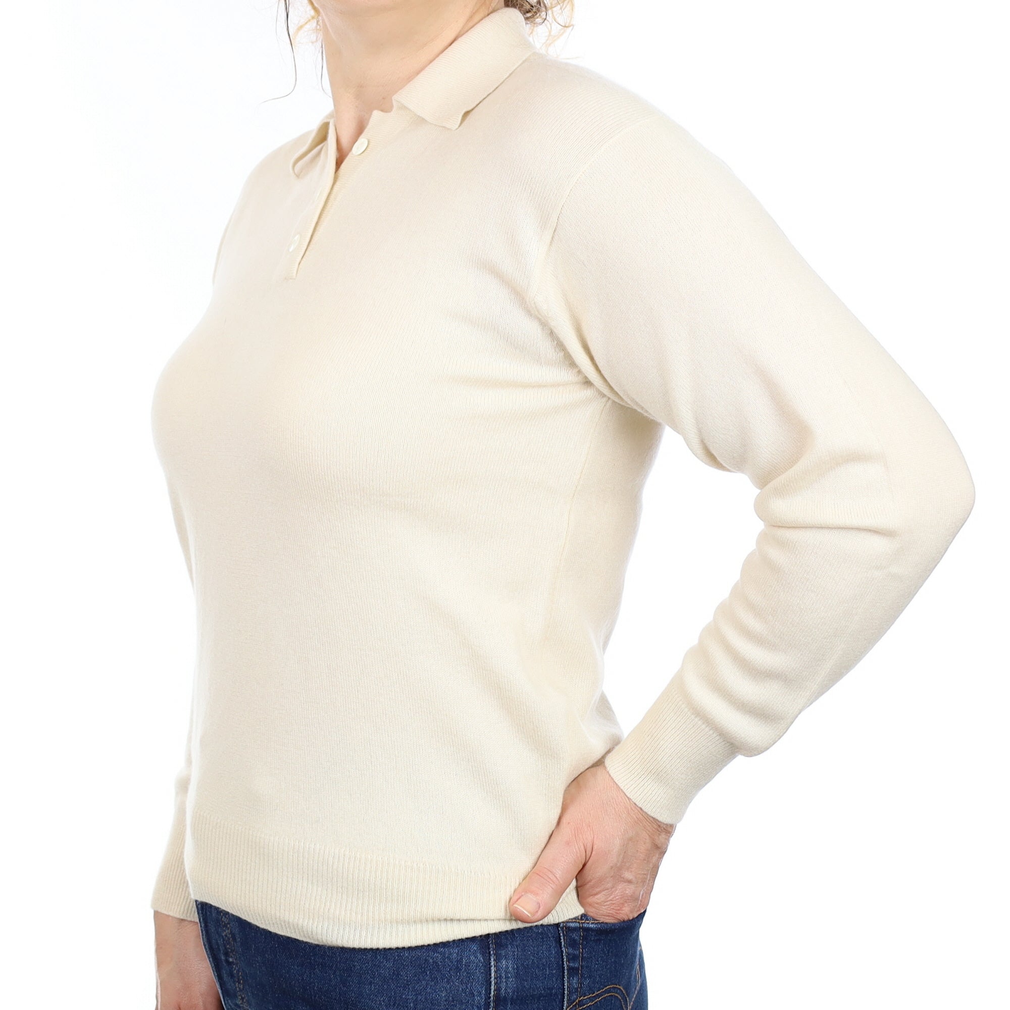 Ivory Cashmere Collared 1/4 Button Jumper Medium