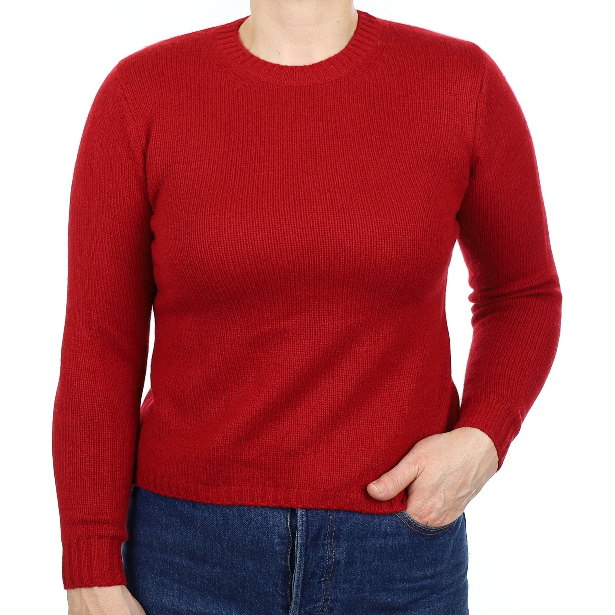 Crimson Red Heavy Knit Cashmere Crew Neck Jumper Medium