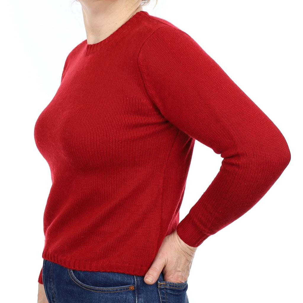 Crimson Red Heavy Knit Cashmere Crew Neck Jumper Medium