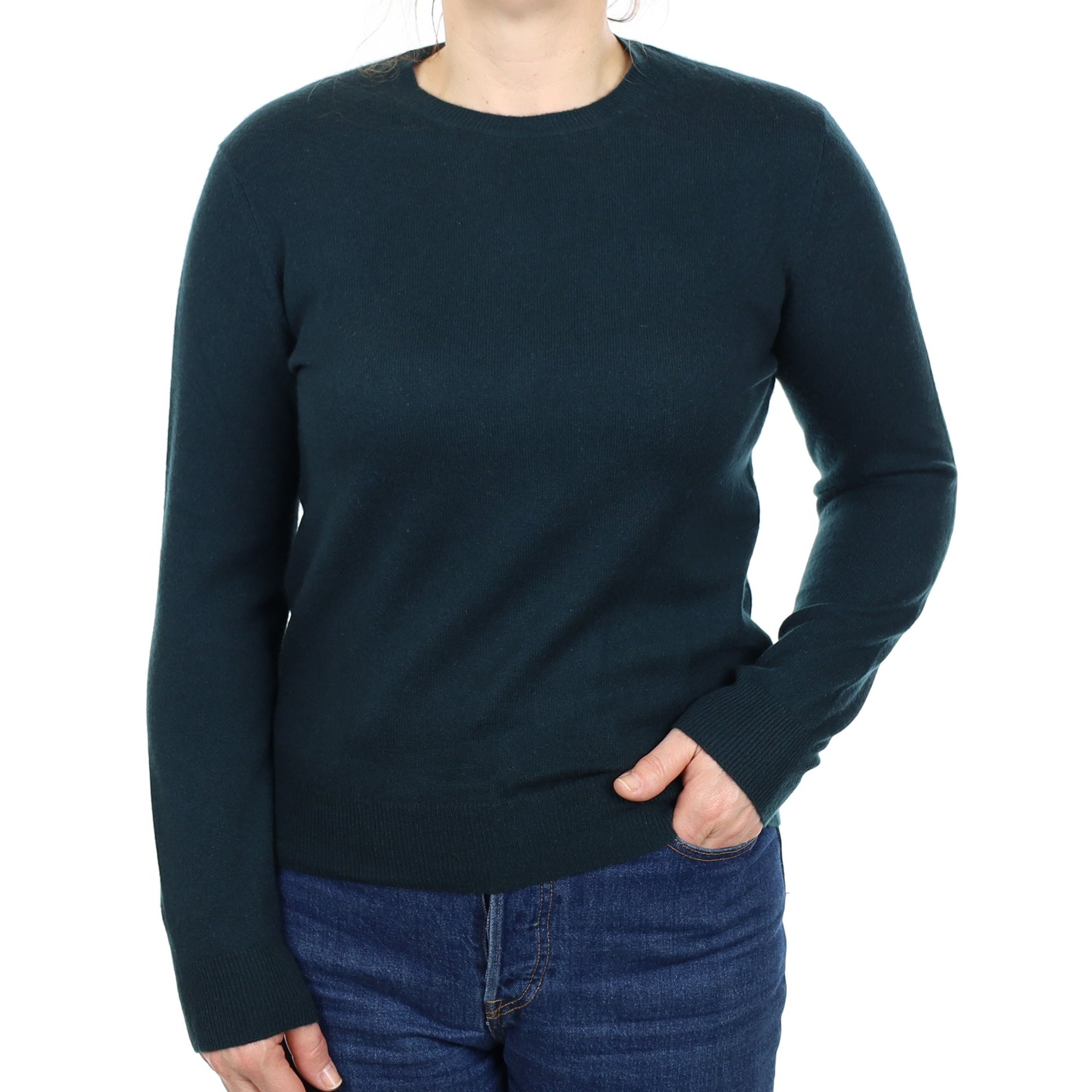 Deep Green Cashmere Crew Neck Jumper Medium