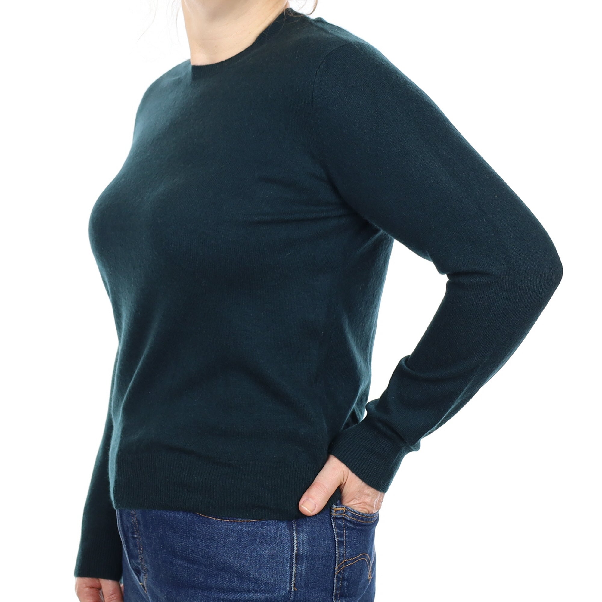 Deep Green Cashmere Crew Neck Jumper Medium