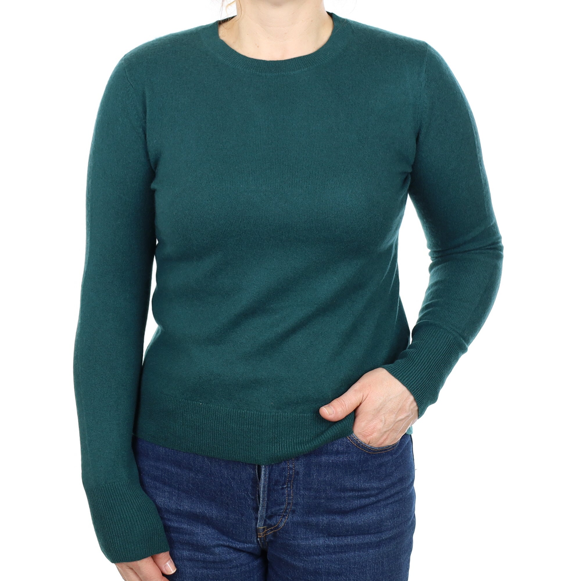 Bottle Green Cashmere Crew Neck Jumper Medium