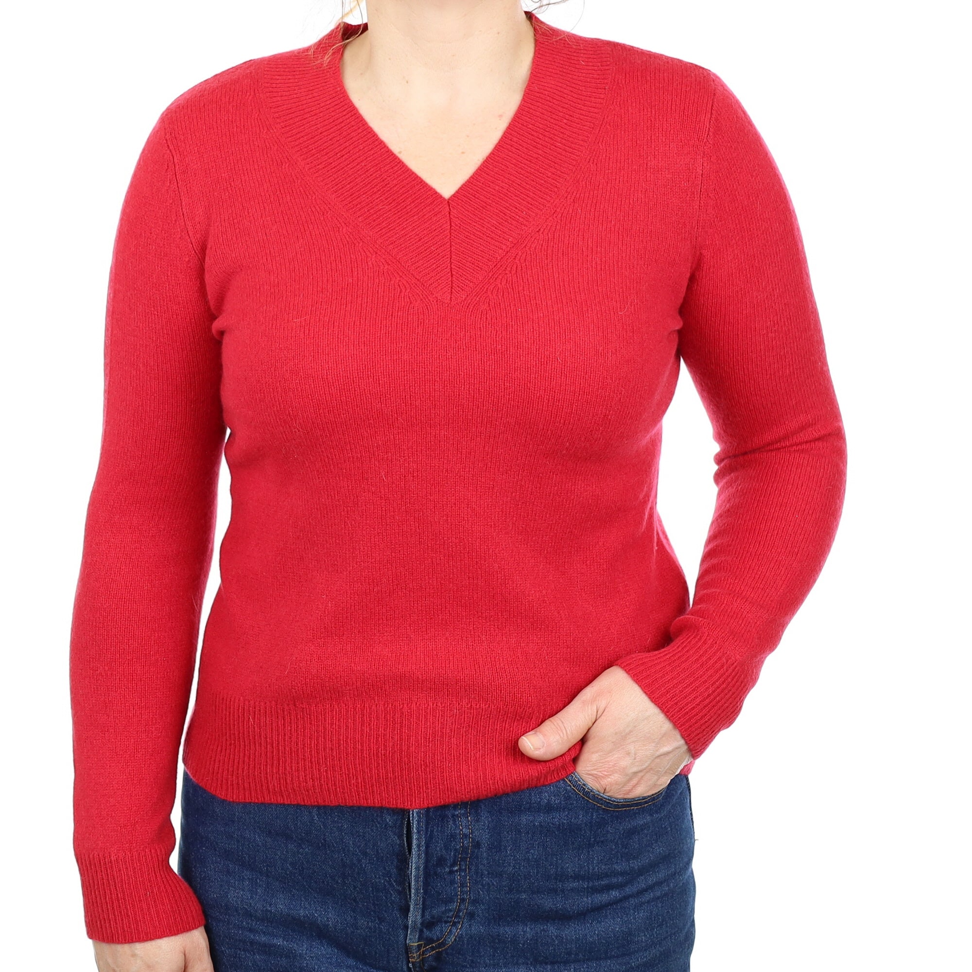 Ruby Red Cashmere V Neck Jumper Medium