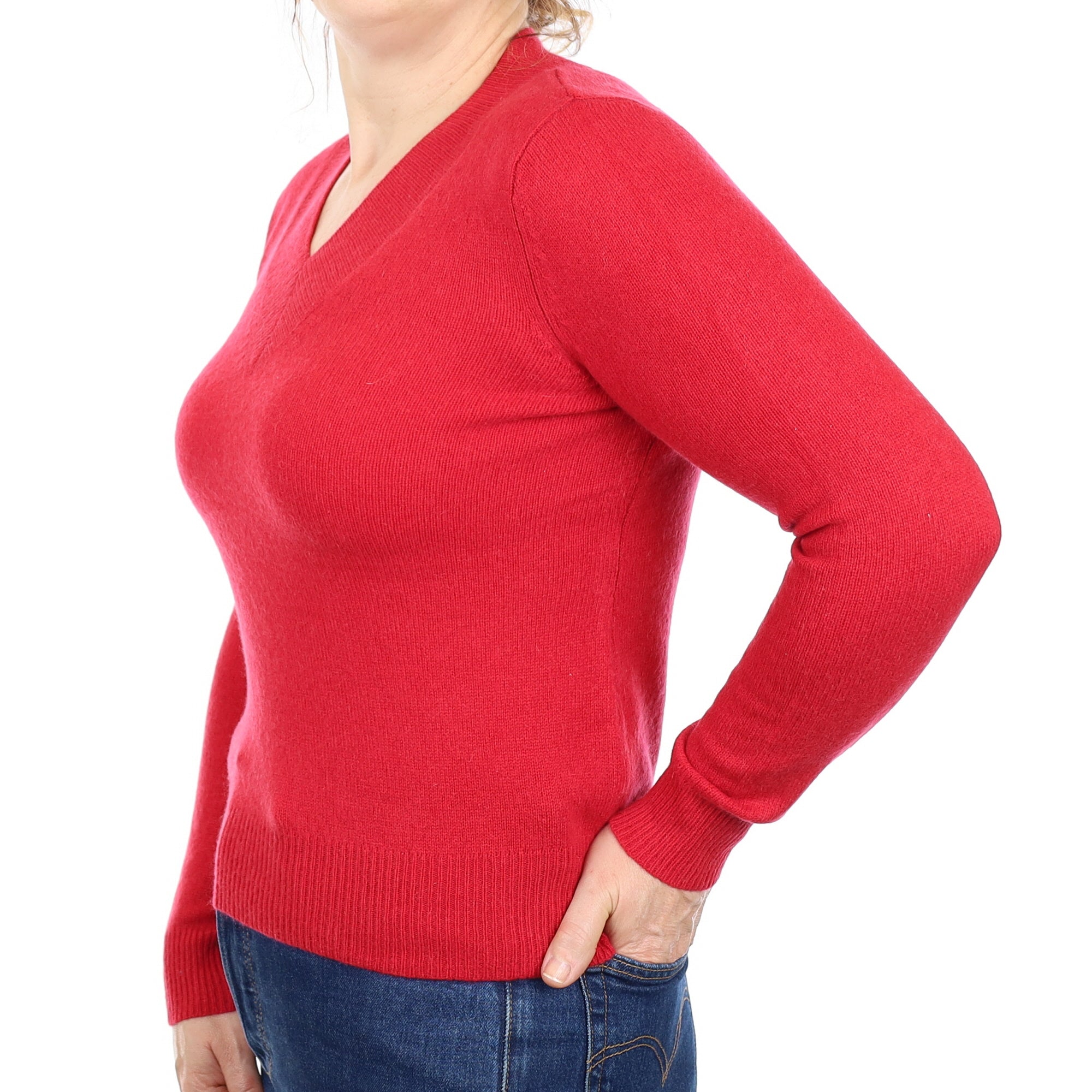 Ruby Red Cashmere V Neck Jumper Medium