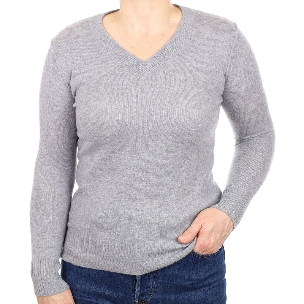 Smoke Grey Cashmere V Neck Jumper Medium