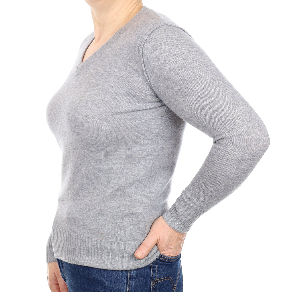 Smoke Grey Cashmere V Neck Jumper Medium